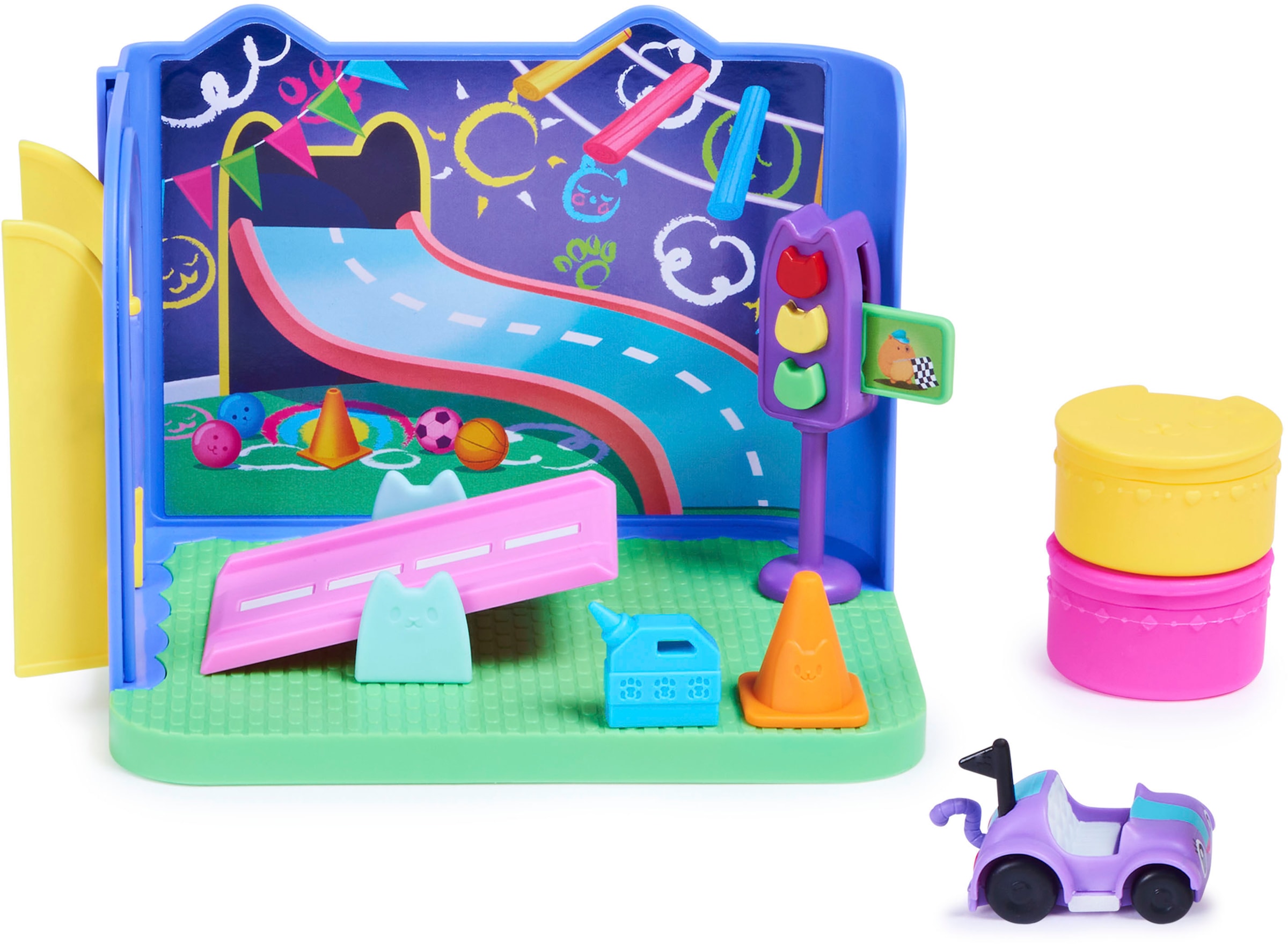 Spin Master Spielwelt »Gabby's Dollhouse – Deluxe Room – Carlita's Spielzimmer«, Spielzimmer mit Carlita Auto, Möbelstücken und thematischem Zubehör