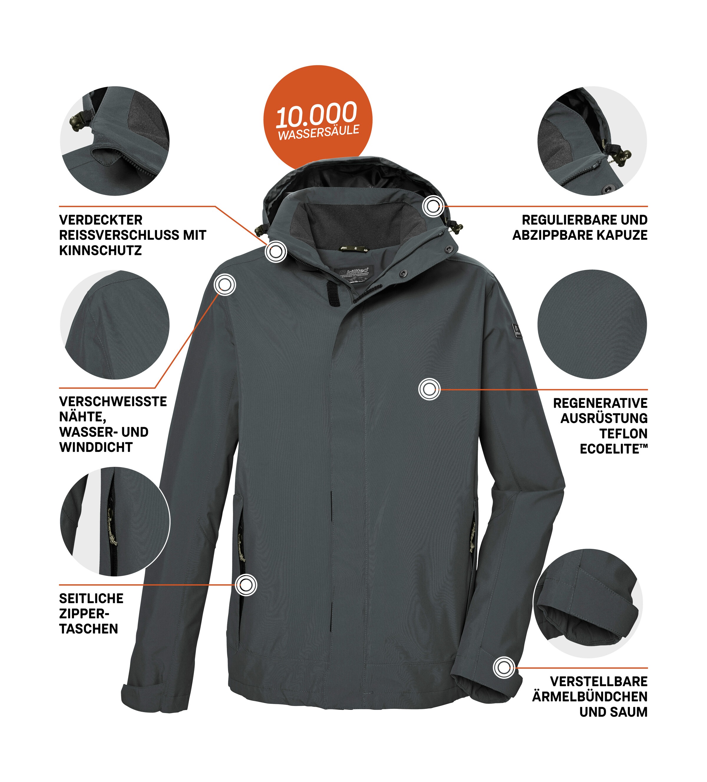 Killtec Funktionsjacke »KOS 87 MN JCKT« Wasser- und winddicht, atmungsaktiv, abnehmbare Kapuze