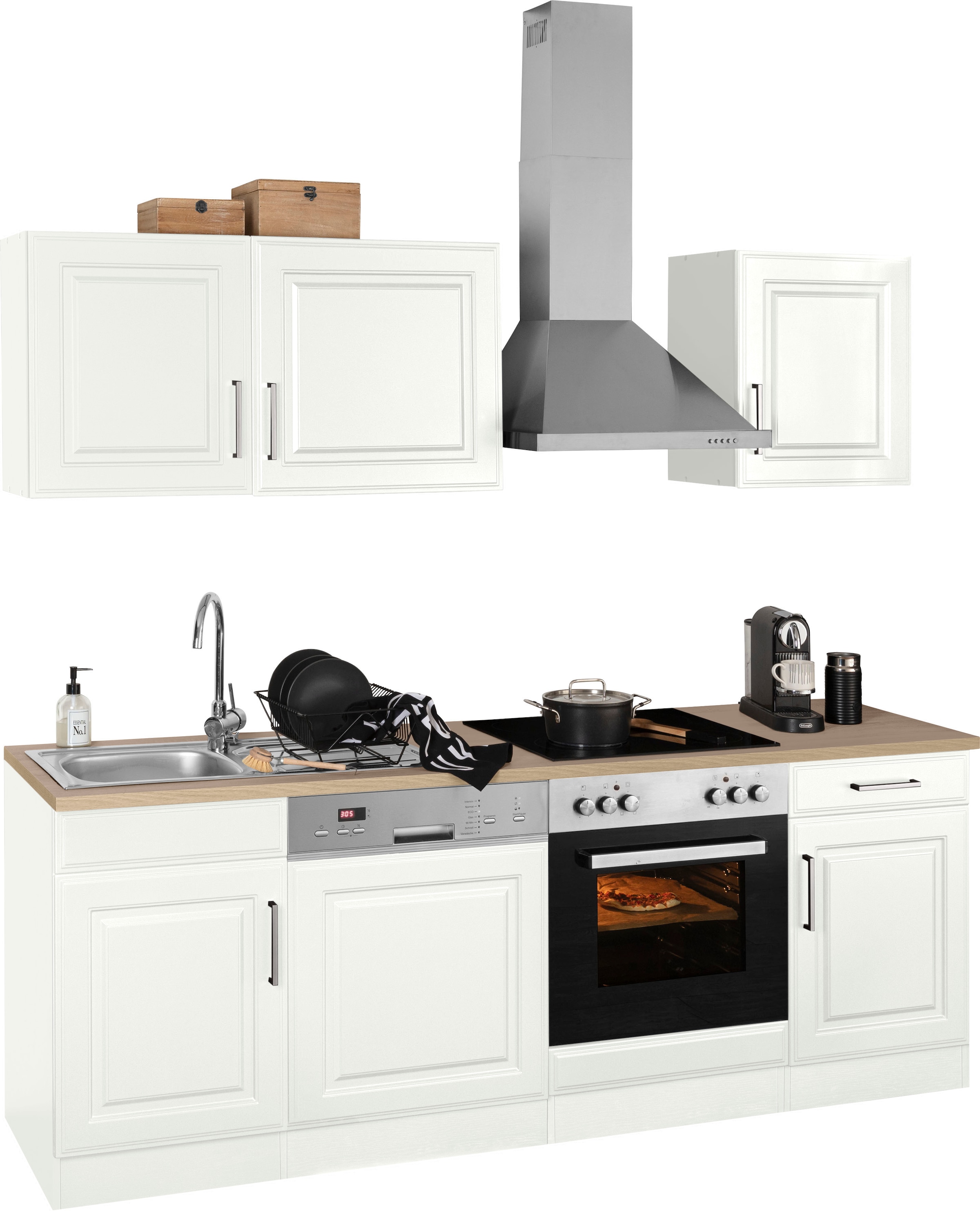 KOCHSTATION Küchenzeile »KS-Stockholm« Breite 220 cm, mit hochwertigen MDF Fronten im Landhaus-Stil