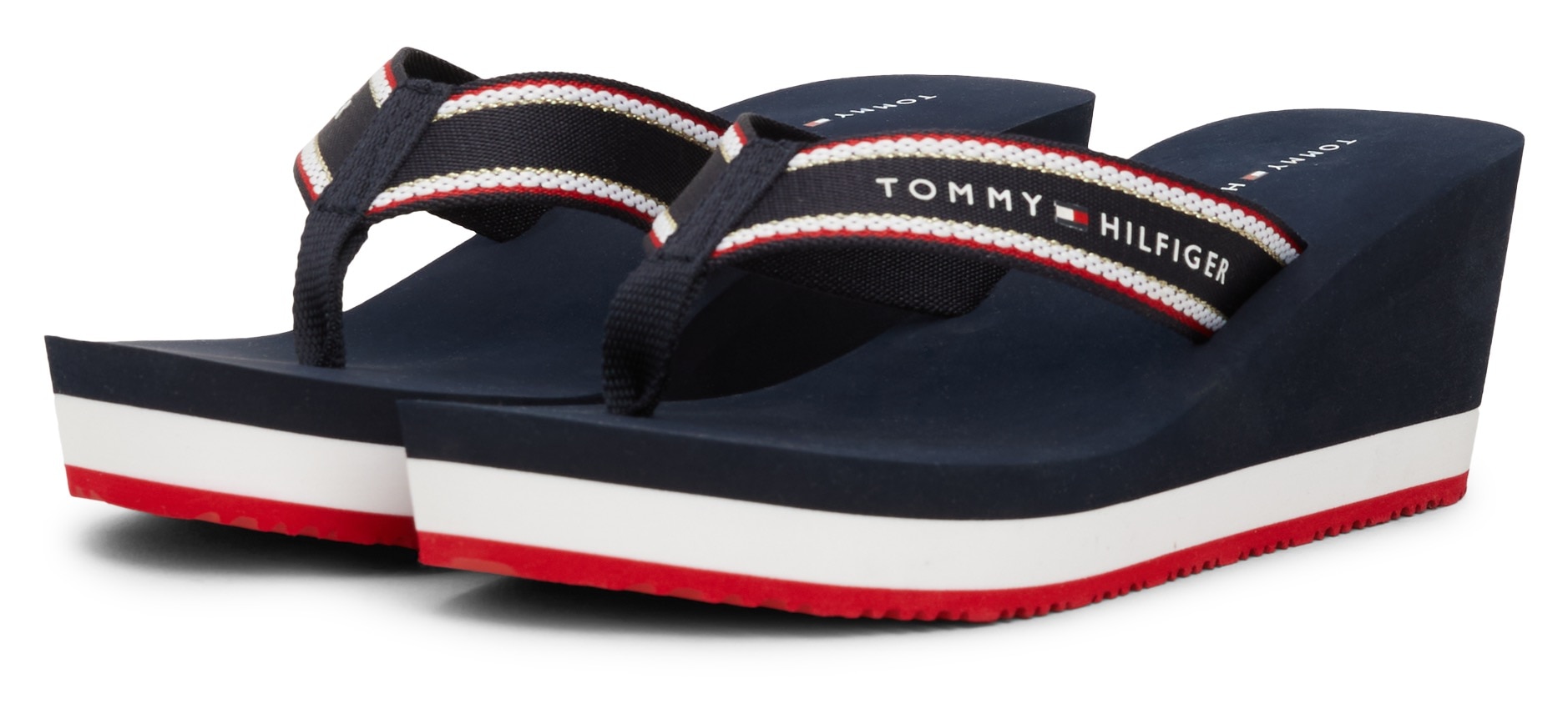 Tommy Hilfiger Dianette »HILFIGER HI WEDGE BEACH SANDAL«, Keilabsatz, Zehentrenner, Sommerschuh mit auffälligem Logoschriftzug