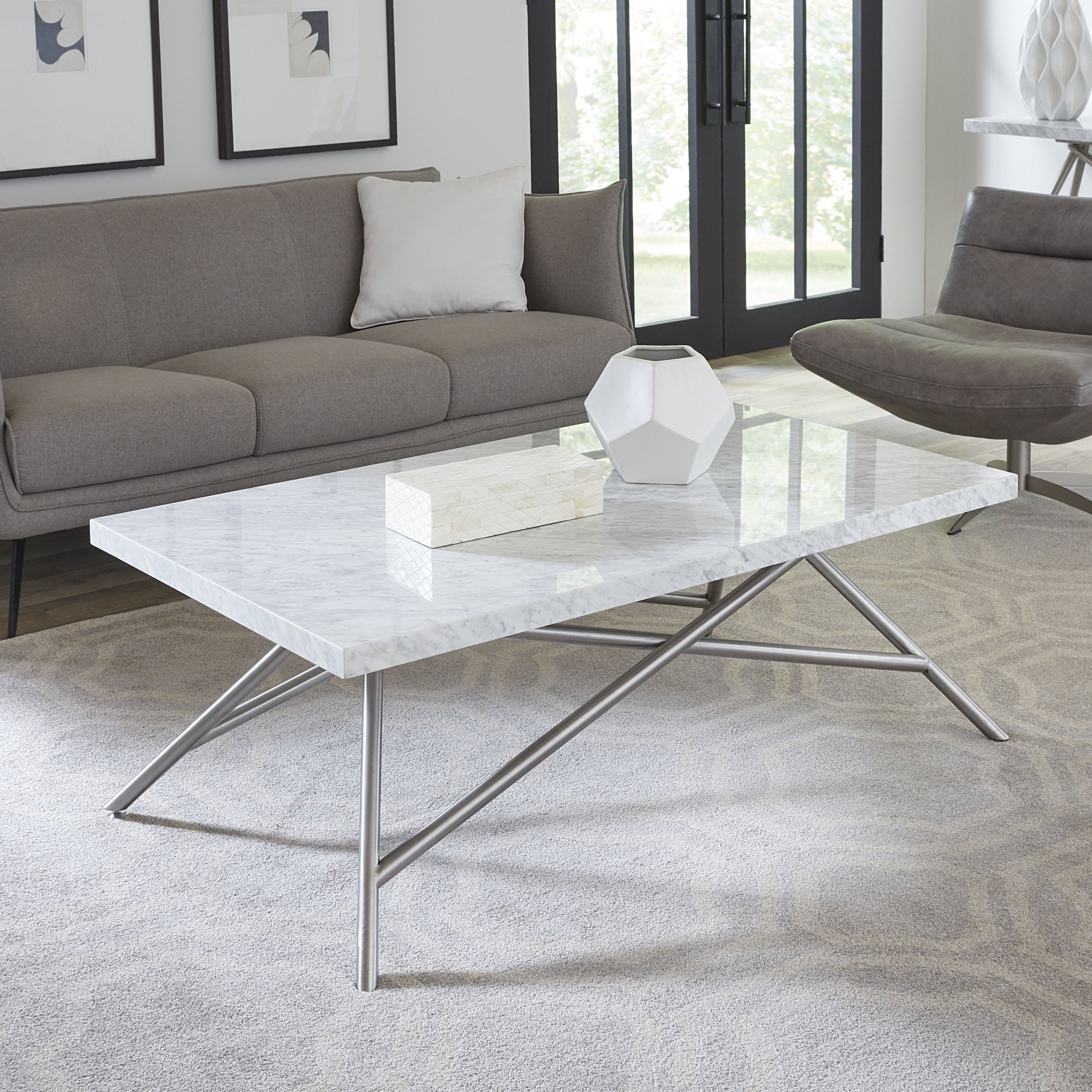 Leonique Couchtisch »Coral«, Couchtisch, rechteckig, Karrara-Marmor, Edelstahlbeine, 127x71x46
