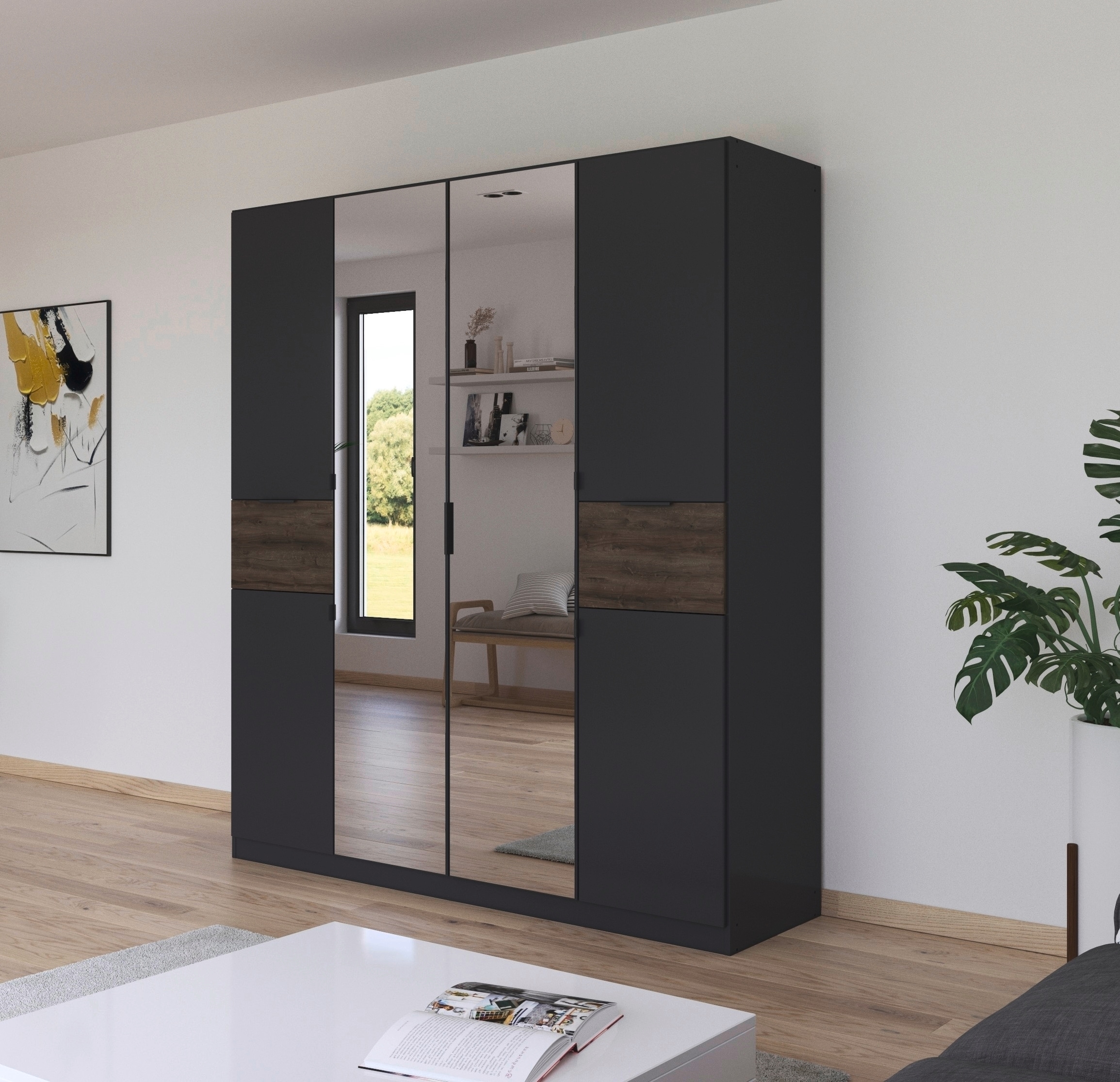 rauch Drehtürenschrank »Kleiderschrank Schrank Garderobe Wäscheschrank TICAO« Schubladen in der Höhe variabel positionierbar,  mit 2 geräumigen Schubladen, viel Stauraum MADE IN GERMANY