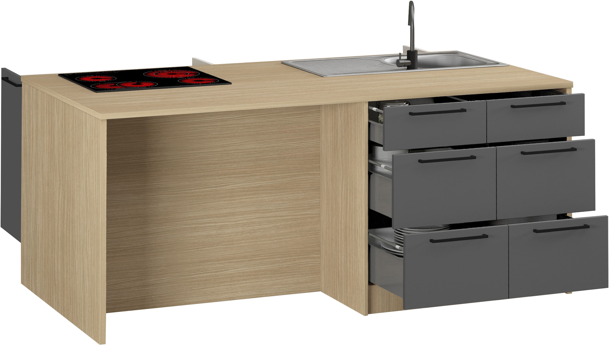 KOCHSTATION Küchenzeile »Luna, Küchenblock, Kücheninsel, Hängeschrank, Made in Italy« 3er-Set, Metallgriffe, Soft-Close-Funktion, inklusive Spüle