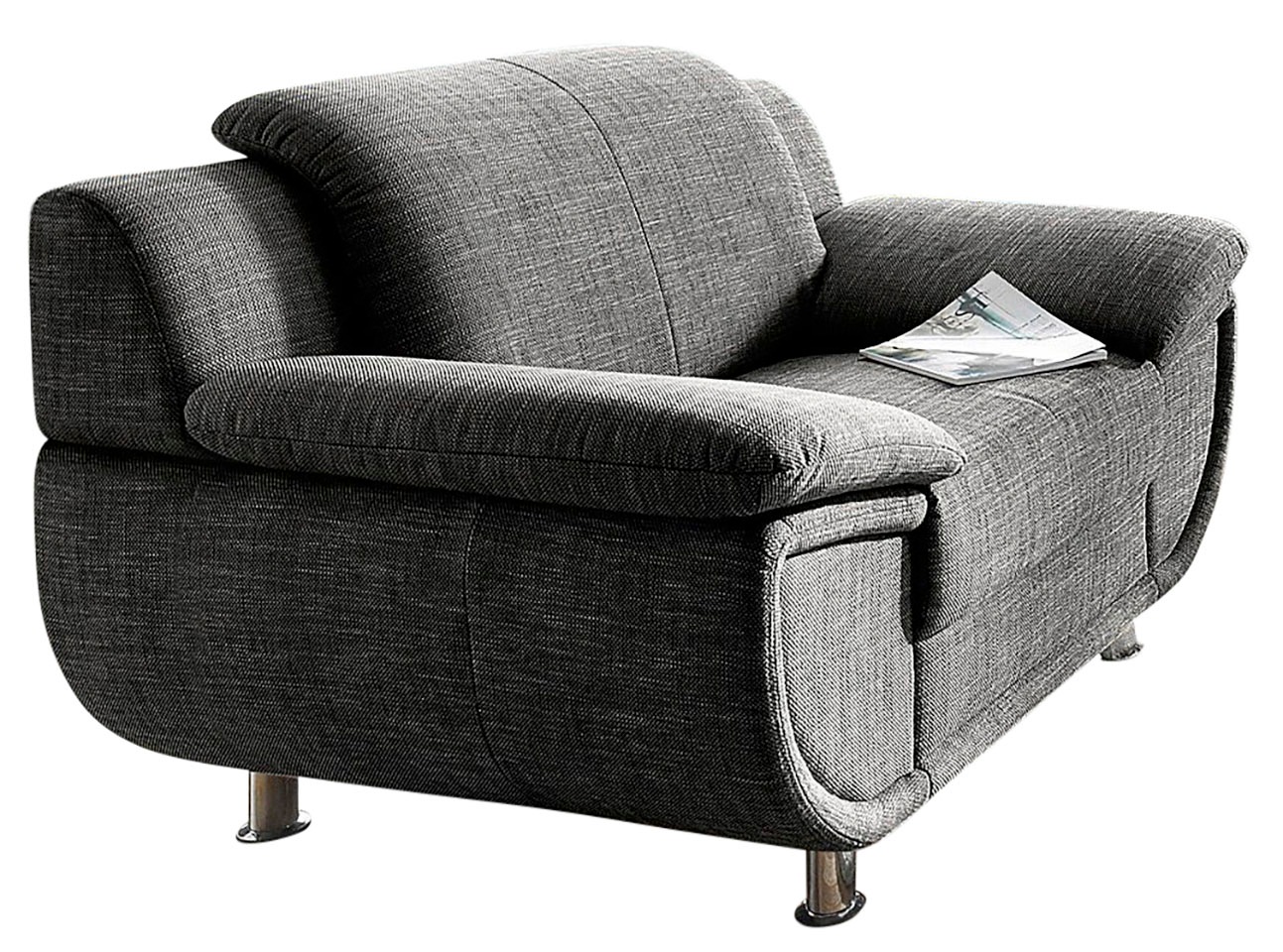 TRENDMANUFAKTUR Sessel »Rondo, Breite 121 cm, breite Armlehnen, Füße chromfarben«, Big-Sessel wahlweise mit Federkern, bequem