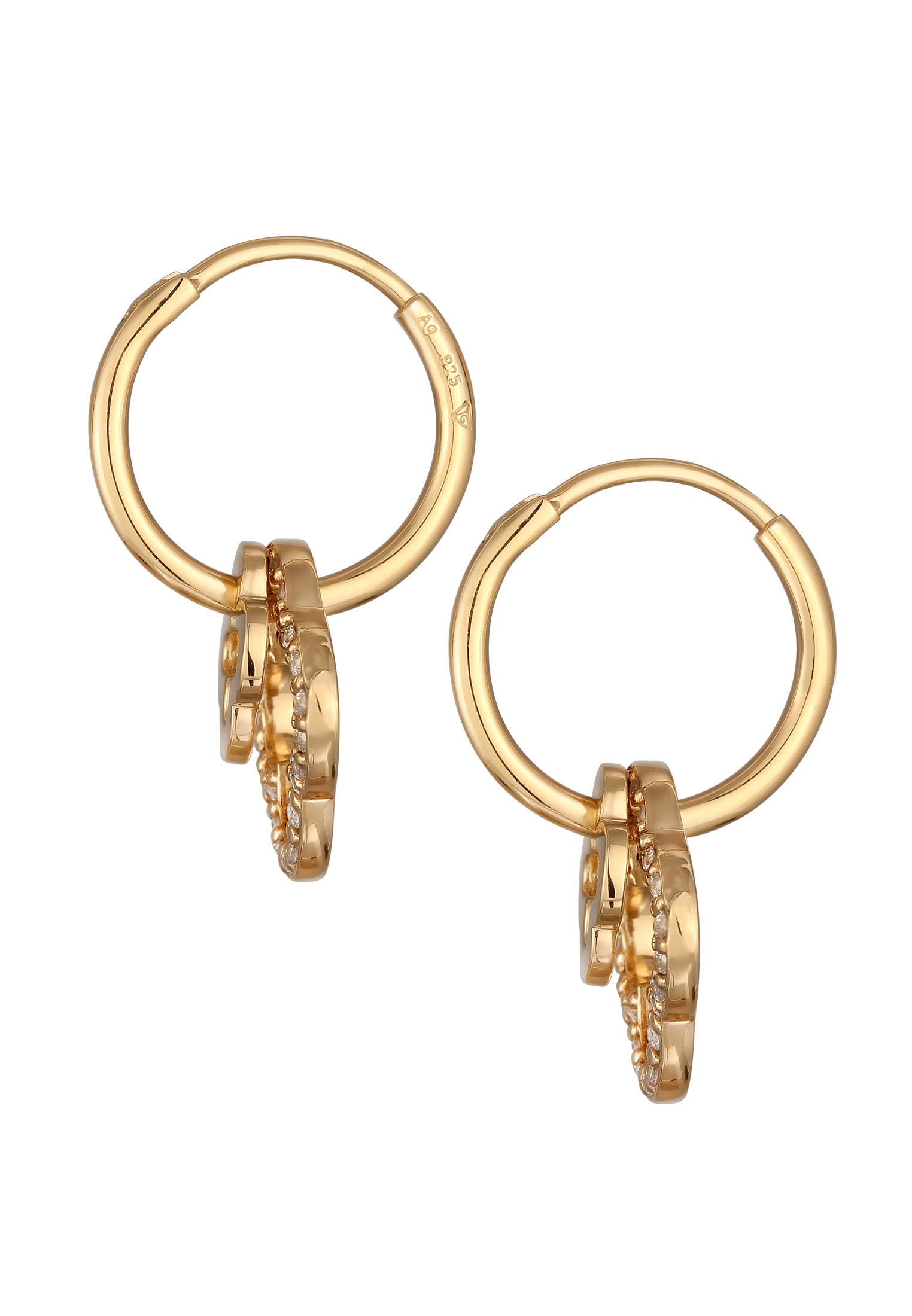 Elli Paar Creolen »Ohrringe Creolen Kleeblatt Zirkonia Brillantschliff Weiß 925 Sterling Silber«