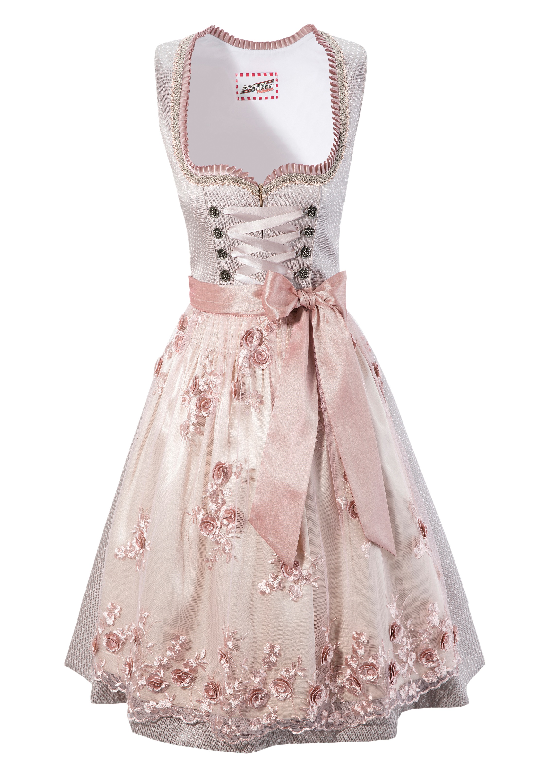 Andreas Gabalier Kollektion Dirndl, (2 tlg.), Damen midi mit bestickter Schürze und Blüten im 3D Effekt