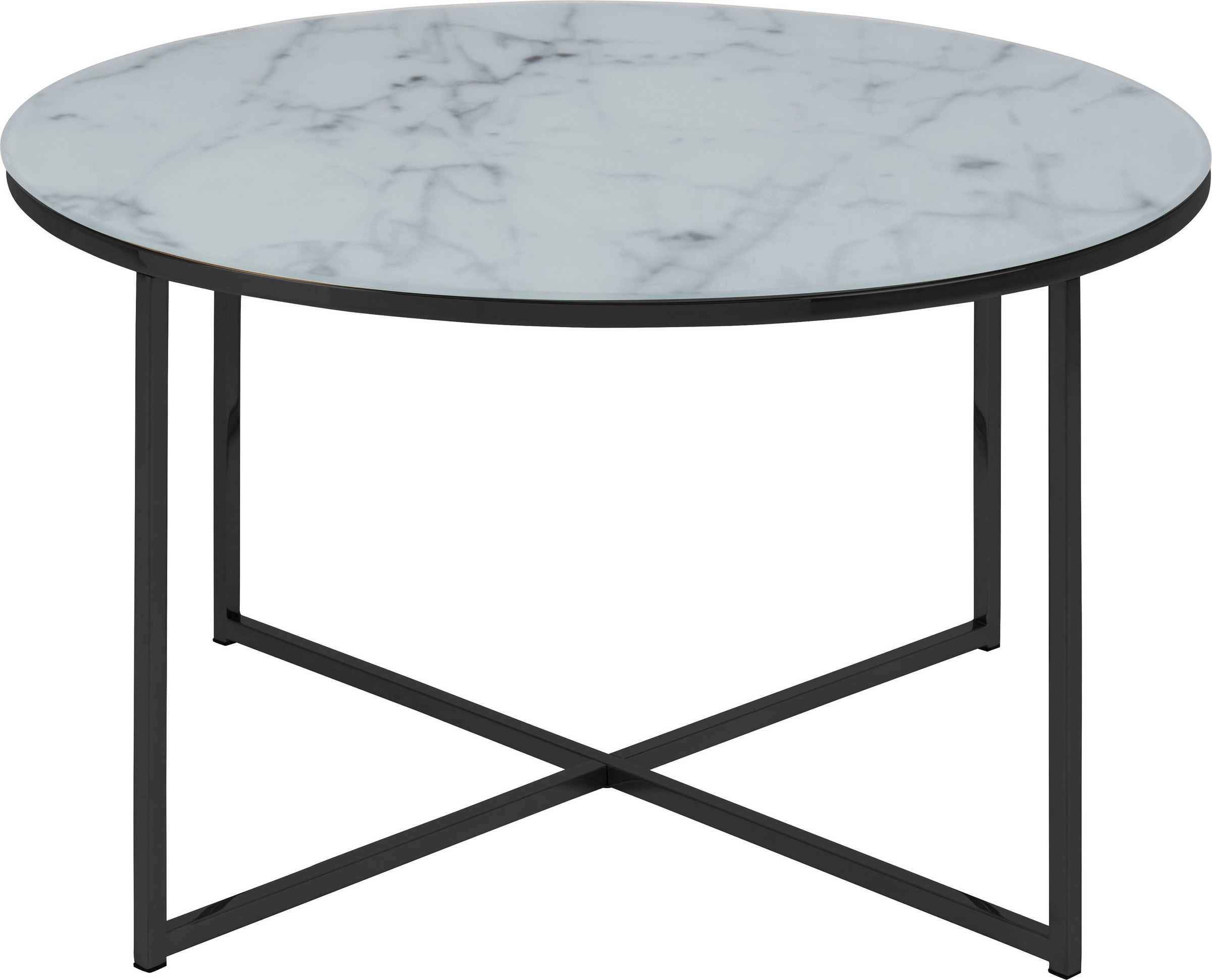 Leonique Couchtisch »Alina«, Glasplatte in Marmor-Optik mit schwarzem Metallgestell, Rund Ø 80 cm