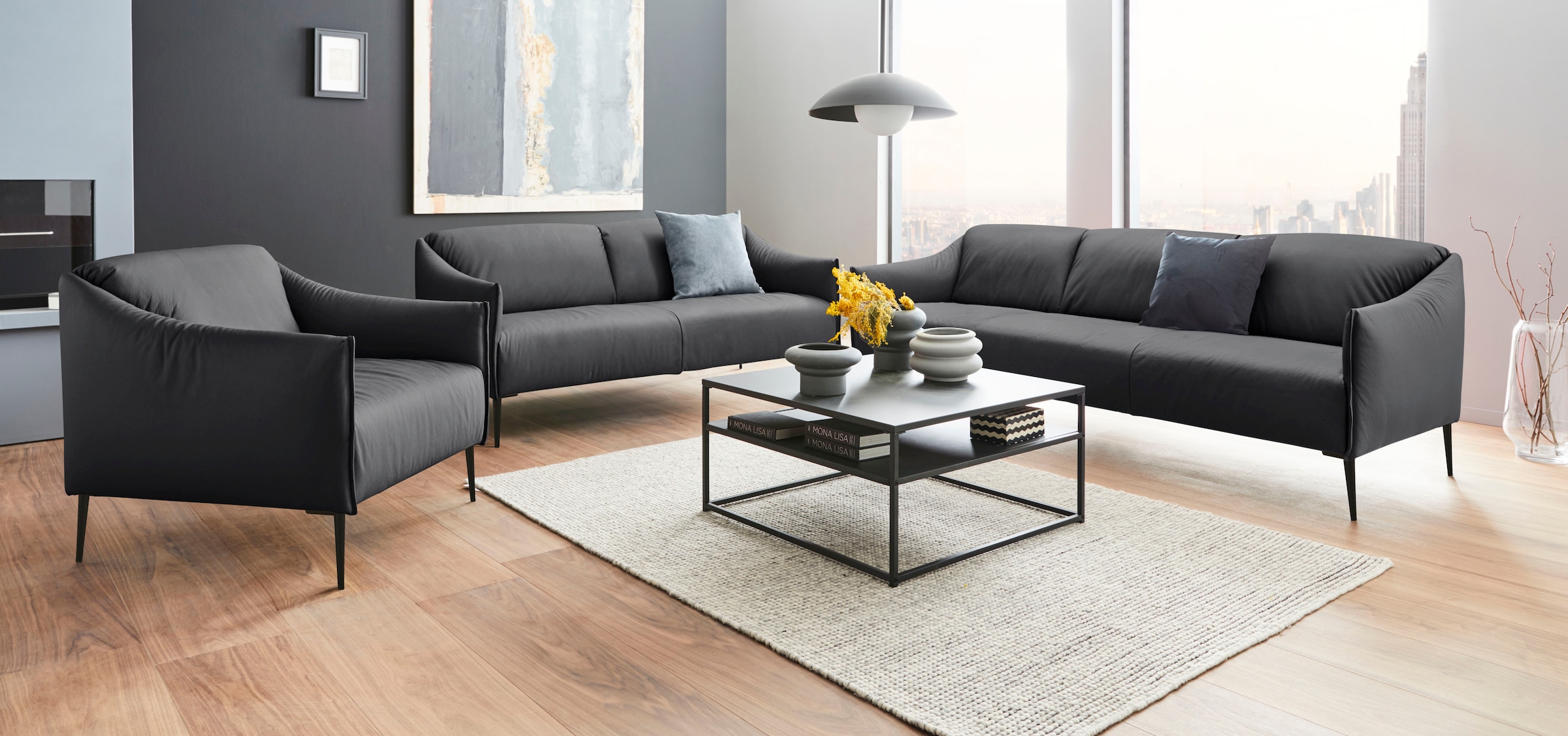 W.SCHILLIG 2,5-Sitzer »sally Design-Sofa, Loungesofa, bequem, schmale Armlehnen, Breite 194cm« mit Metallfüßen in Schwarz pulverbeschichtet, Breite 194 cm