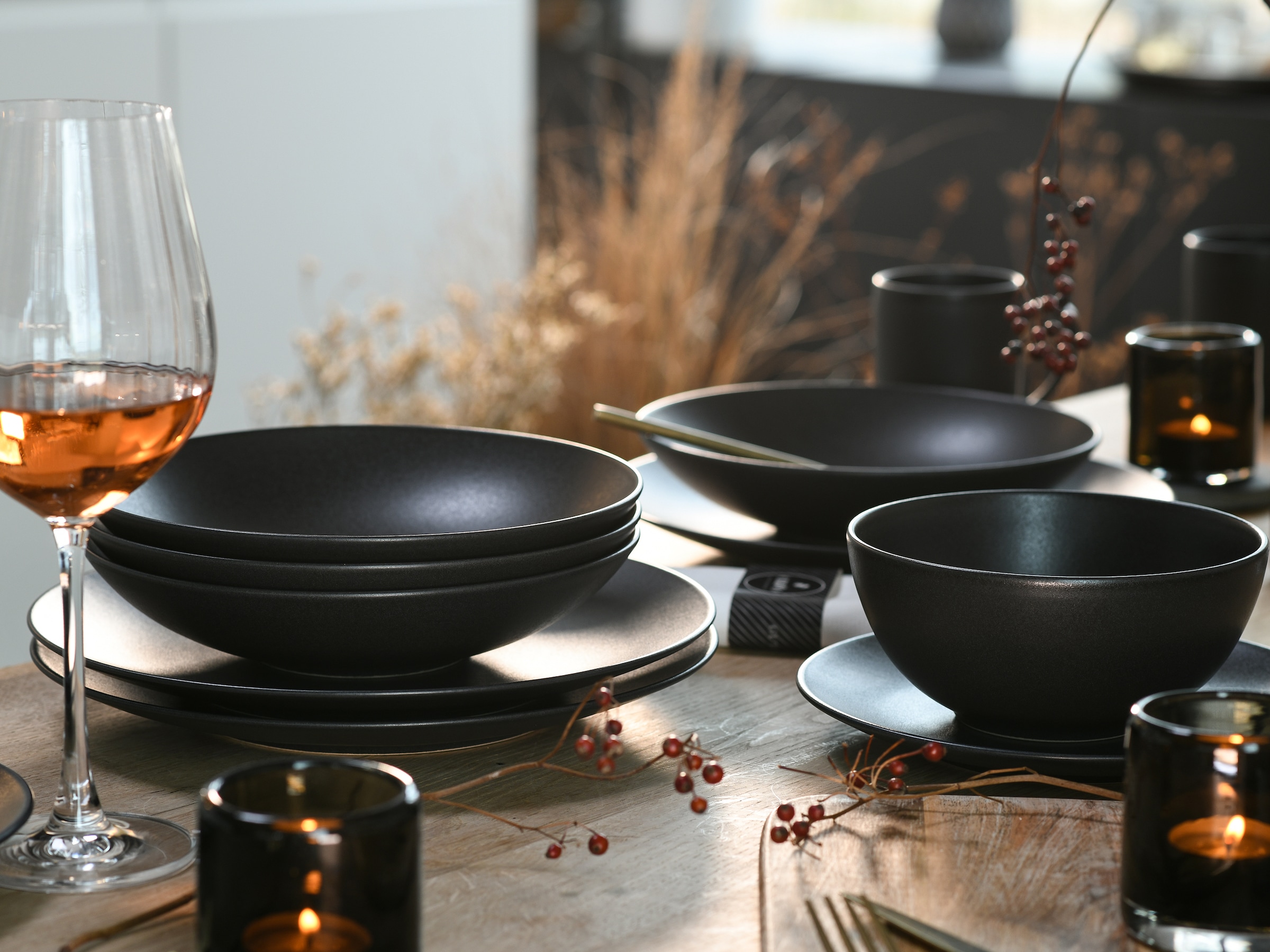 CreaTable Kombiservice »Geschirr-Set Soft Touch Black« Service, schwarz, seidenmatte Glasur, 20 Teile, für 4 Personen