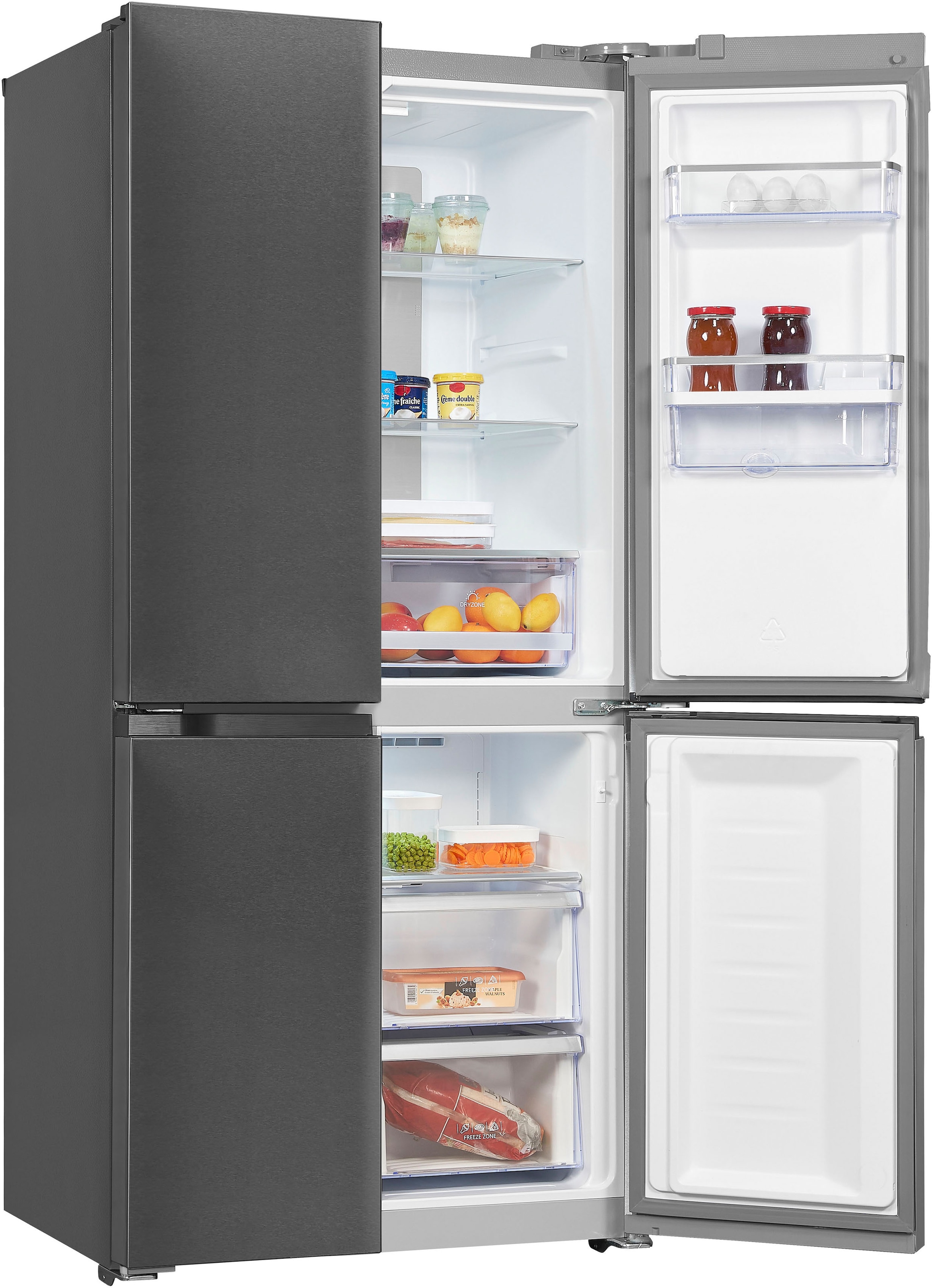 exquisit Multi Door »MD430-100-WS-200E inoxlook-az«, 432 L Volumen, Total NoFrost, Schnellgefrieren, 4 Sterne