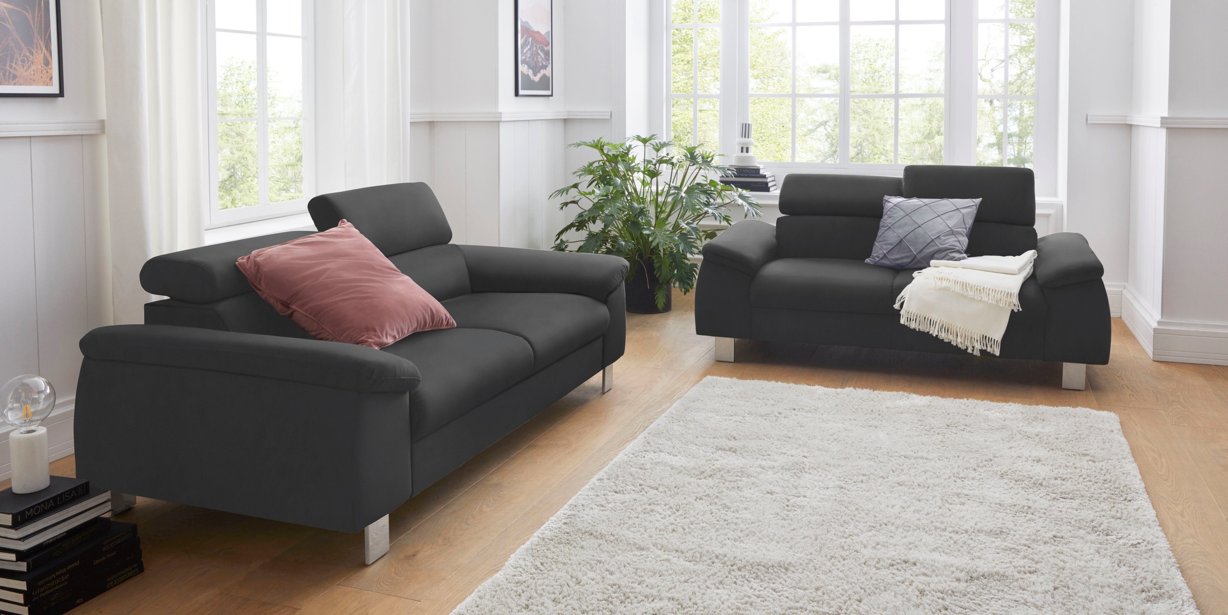 COTTA Polstergarnitur »Komaris«, (Set), Set bestehend aus: 3-Sitzer mit Kopfteilverstellung & Hocker