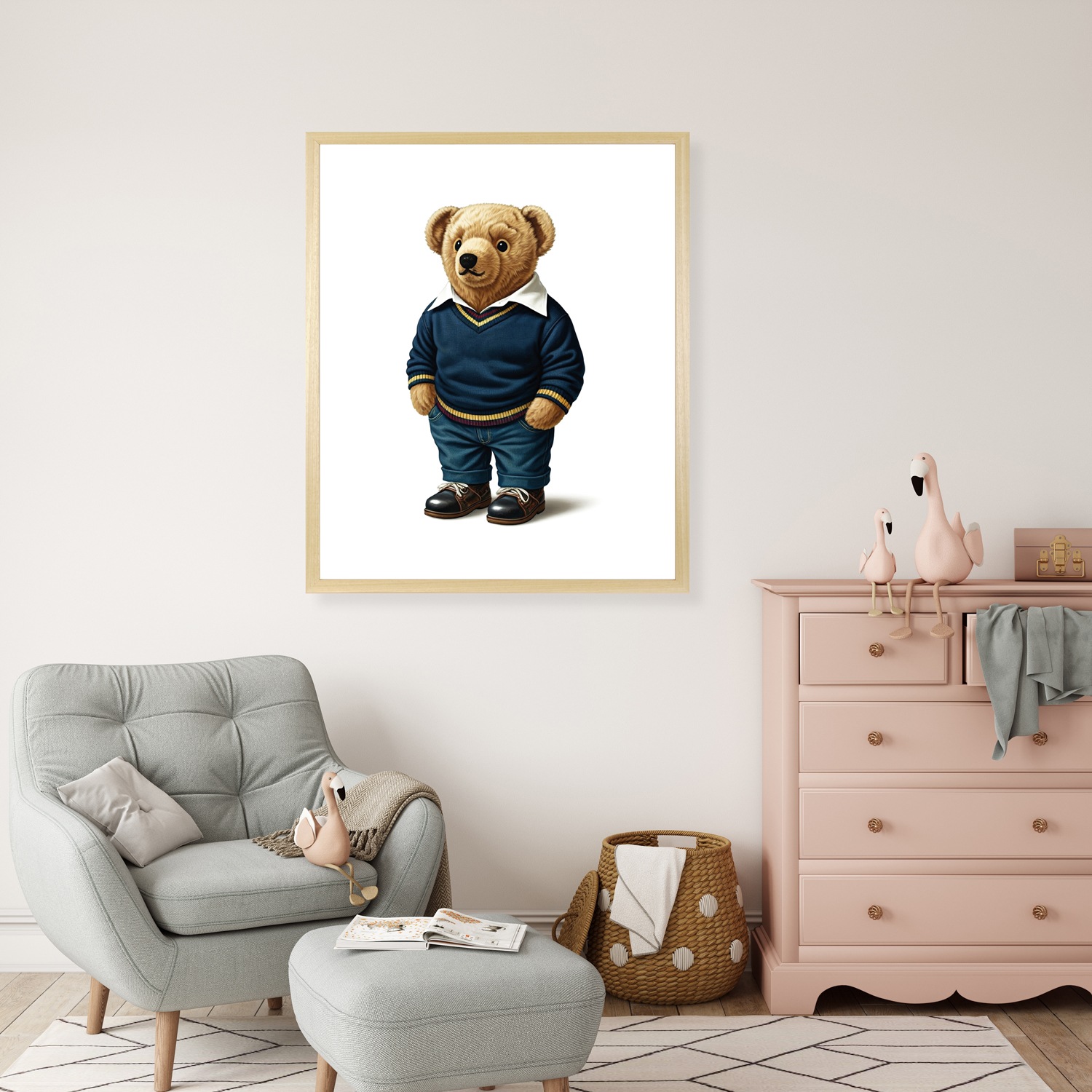 queence Bild mit Rahmen "Vintage Polo Teddy Bär in Pullover und Hemd" Bär  Bären  Fashion  Figuren  Mode  Modebilder HD Premium Poster-Druck inkl.