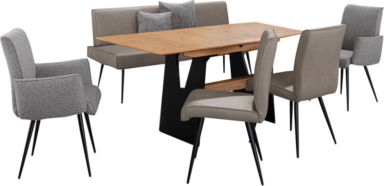 K+W Komfort & Wohnen Essgruppe »Giacomo I«, (6 tlg., Polsterbank, 2 Stühle und 2 Armlehnenstühle), 2 Stühle und Bank, 2 Armlehnenstühle Stoff 775, Tisch 160 oder 180 cm