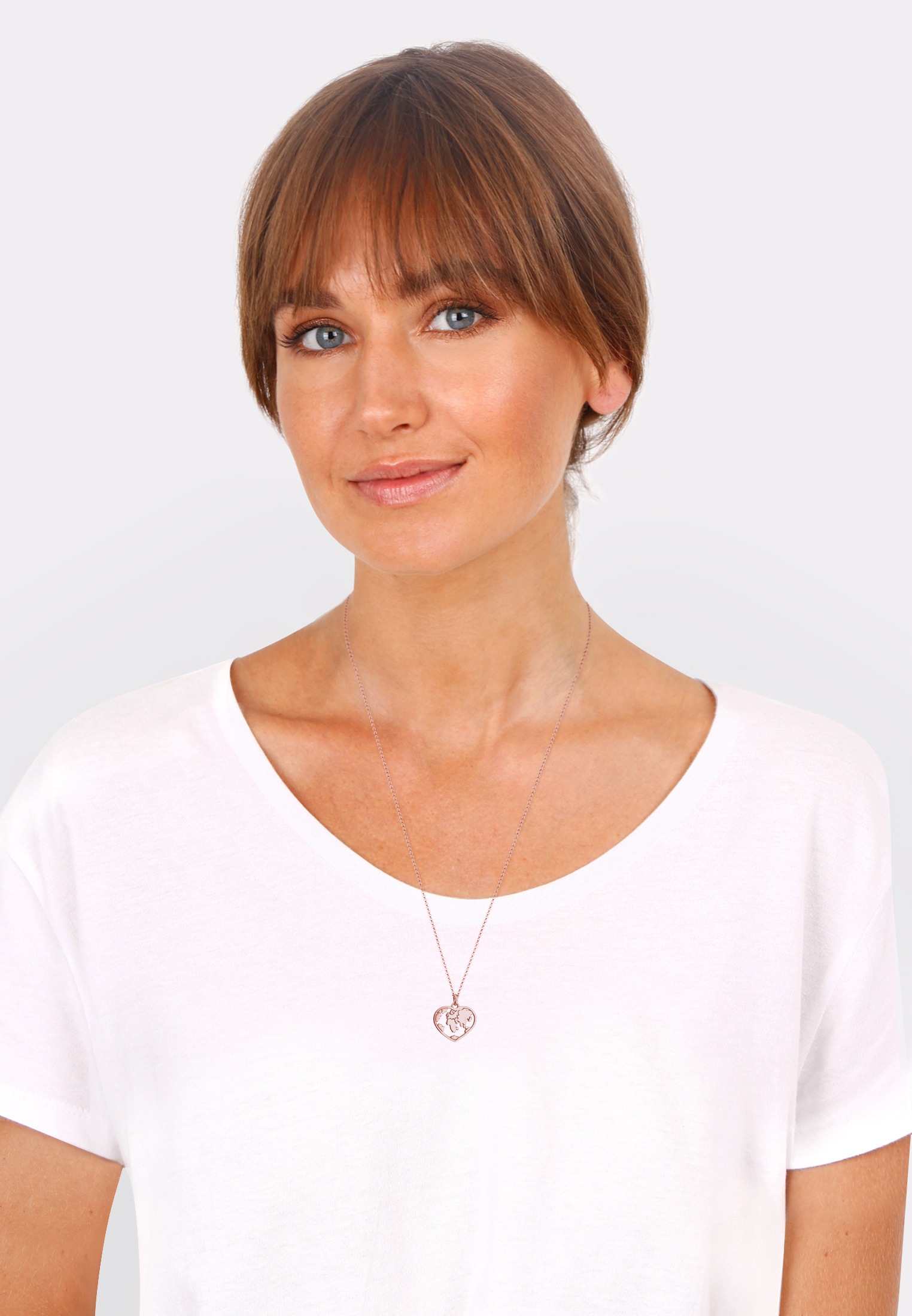 Elli Lange Kette »Halskette Herz Weltkugel Globus Erbskette Trend 925 Silber«