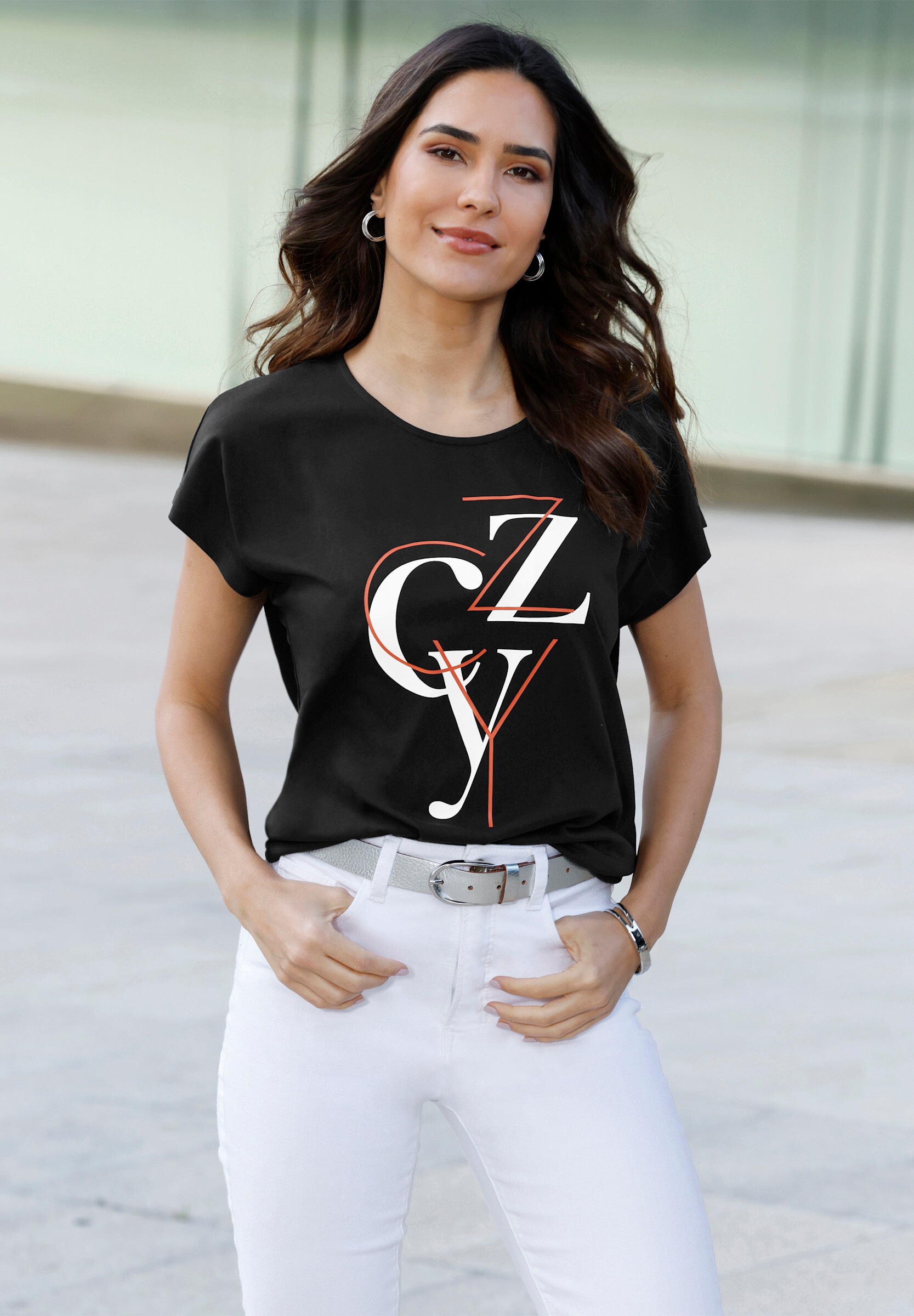 Sieh an! T-Shirt »Kurzarm-Shirt Kurzarmshirt mit Lettering-Print«