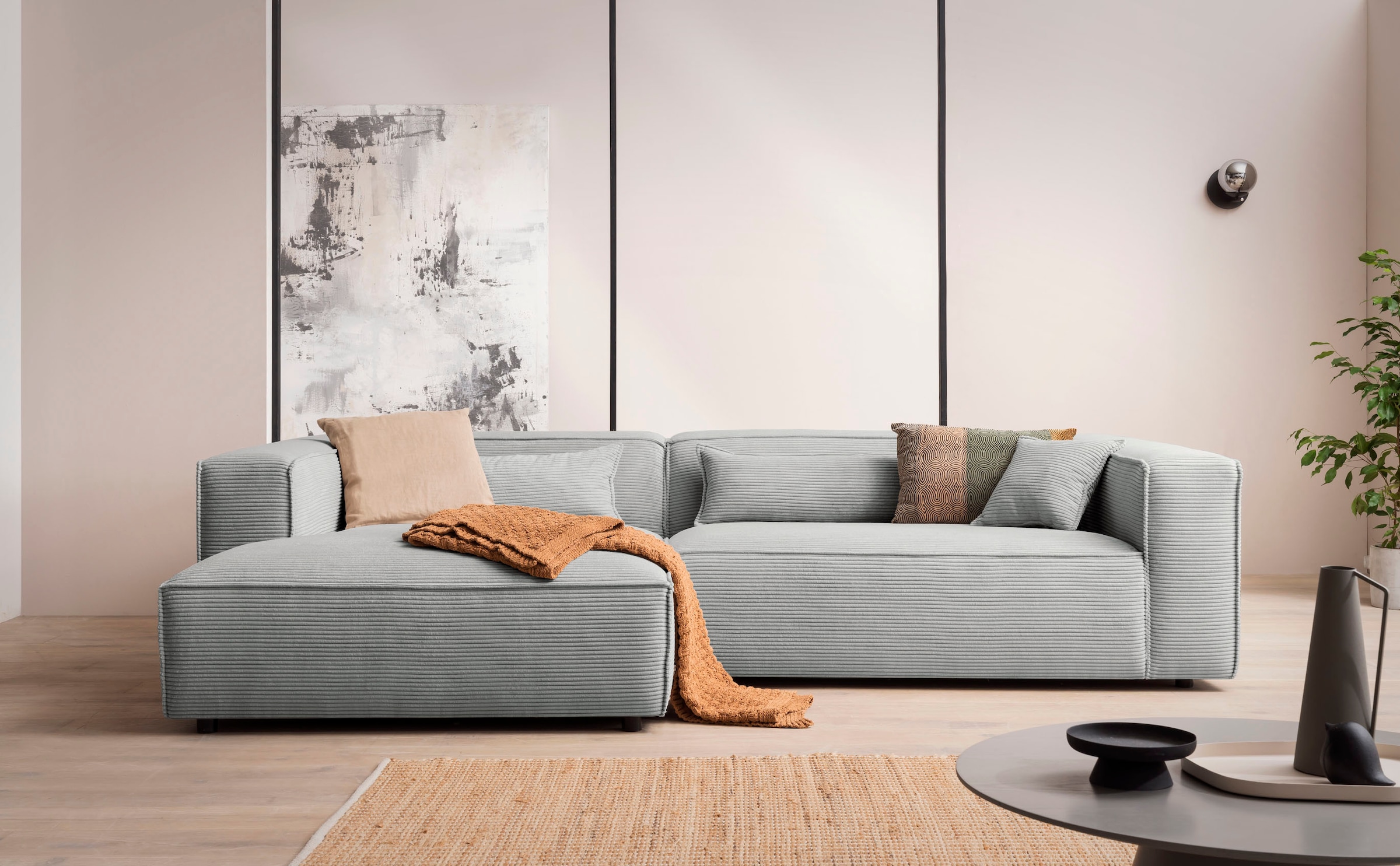 LeGer Home by Lena Gercke Ecksofa »PIARA XXL, Big-Sofa in Cord oder Leinenoptik, L-Form, mit Kedernaht«, wahlweise Ottomane rechts/links, schwarze Füße, extra tiefe Sitzfläche