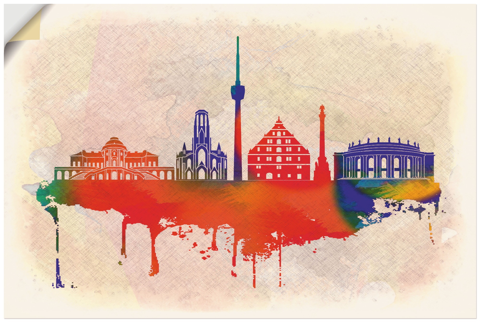 Artland Wandbild »Stuttgart Deutschland Skyline«, Deutschland, (1 St.), in vielen Größen & Produktarten - Alubild / Outdoorbild für den Außenbereich, Leinwandbild, Poster, Wandaufkleber / Wandtattoo auch für Badezimmer geeignet