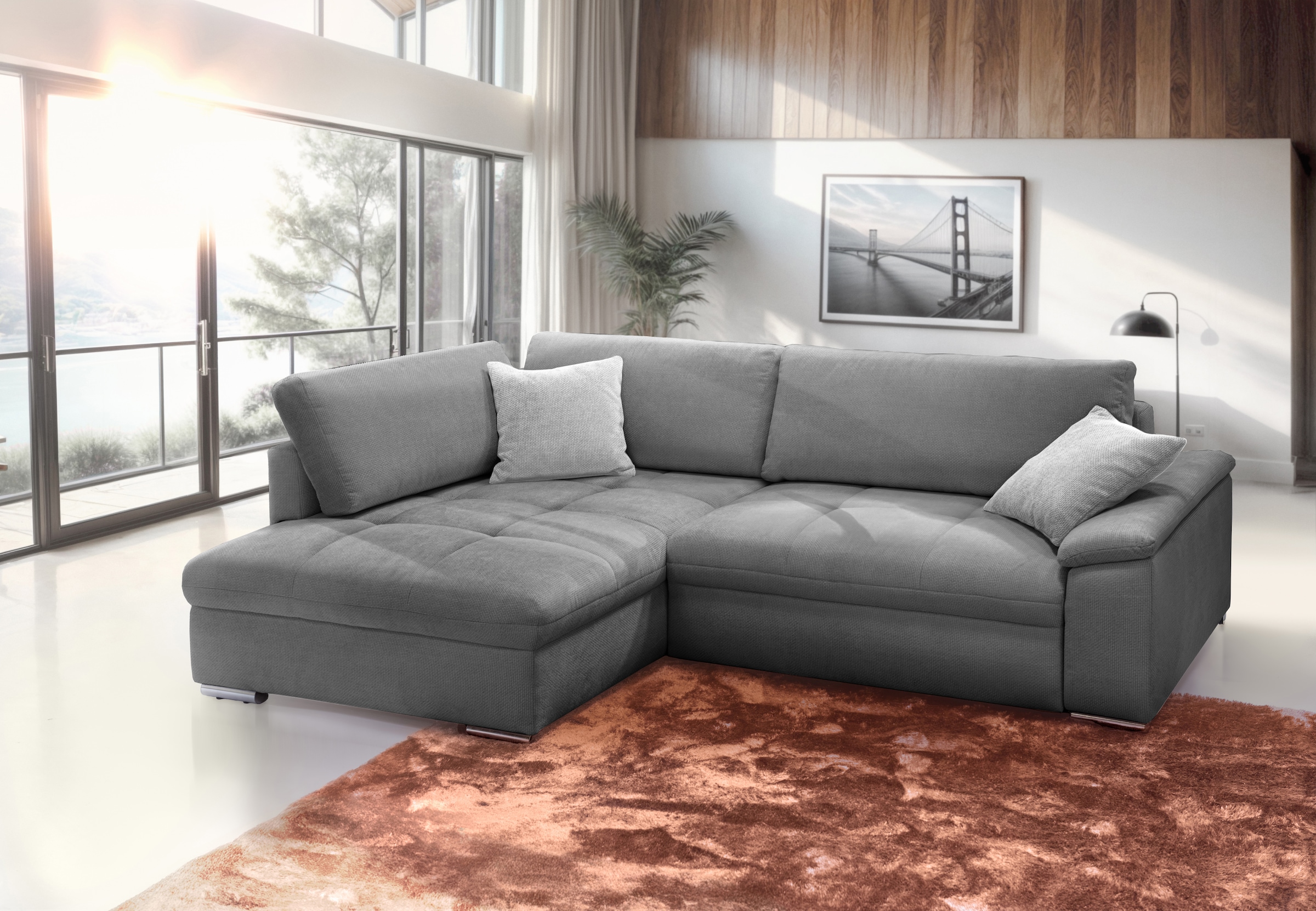 exxpo - sofa fashion Ecksofa »Casa Grande inkl. Bettfunktion, Bettkasten, bequem«, L-Form, guter Sitzkomfort, grioße Liegefläche