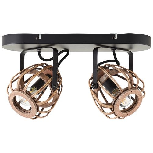 Brilliant Deckenstrahler »Nikka«, 2 flammig, Leuchtmittel E14 | ohne Leuchtmittel, 2 flammig, 20 cm Höhe,36 cm Breite, E14, Metall/Rattan, schwarz/natur