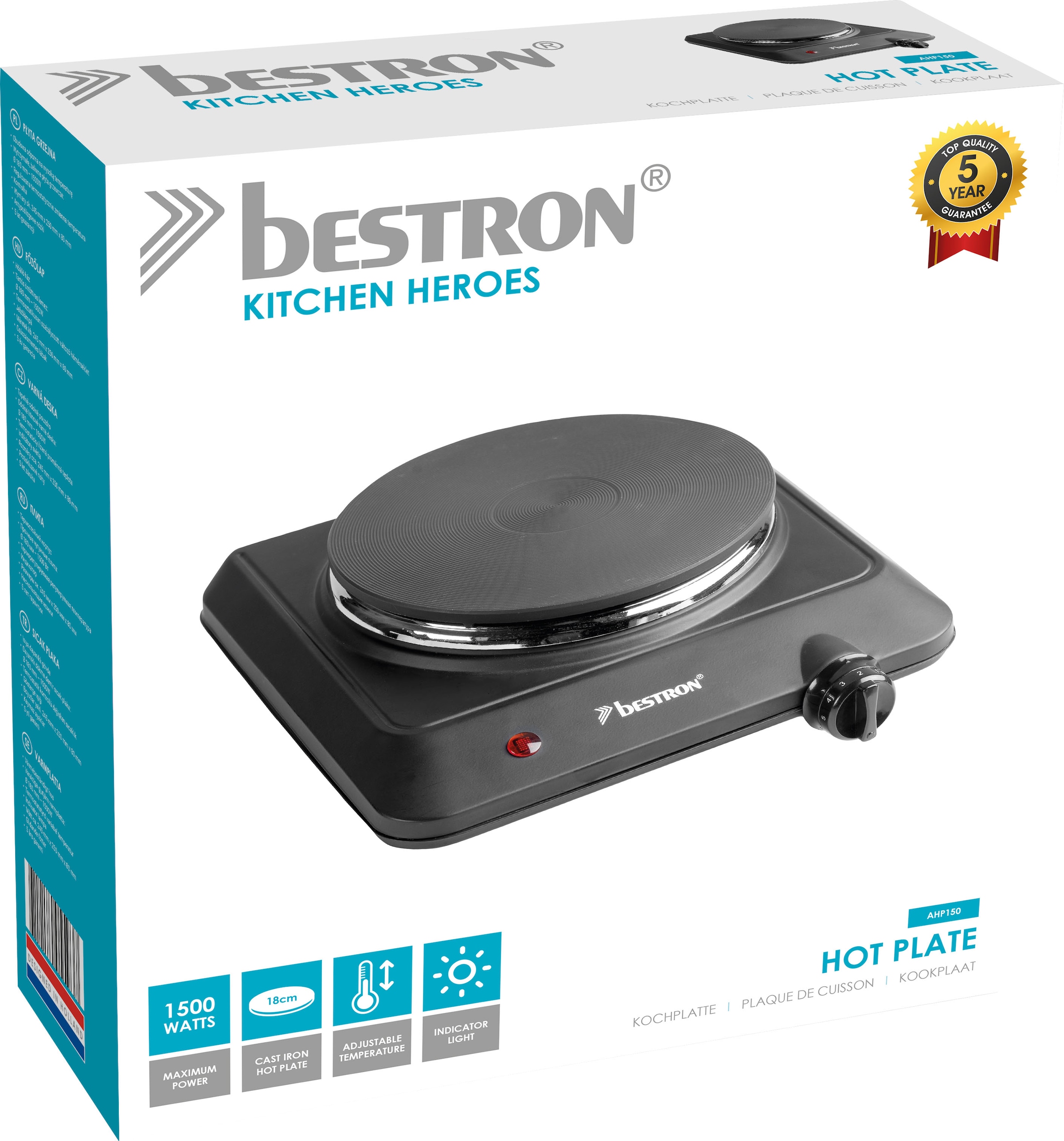 bestron Einzelkochplatte »AHP150 Kitchen Heroes«, aus Gusseisen, Ø 18 cm, 1500 Watt, Schwarz