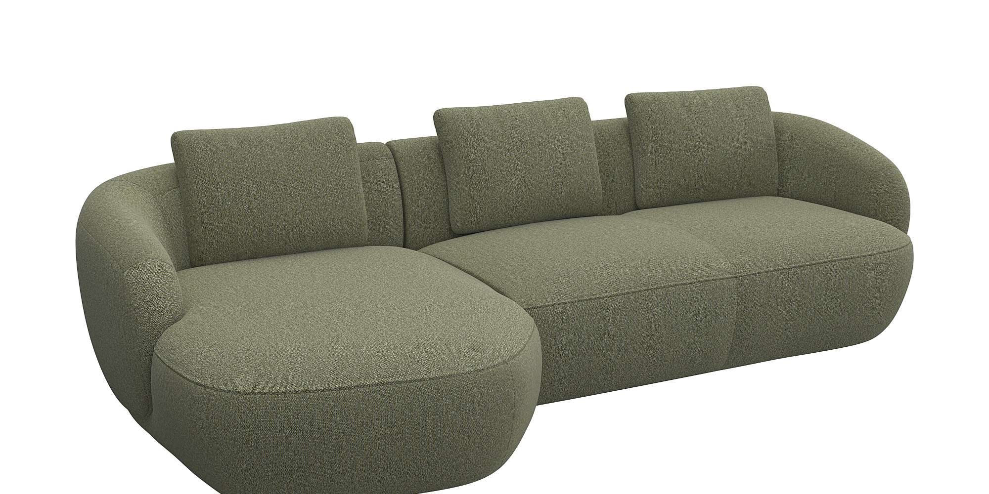 FLEXLUX Wohnlandschaft »Torino, rund, L-Form, Sofa-Ecke mit Recamiere, Longchair-Sofa« Modernes, organisches Sofa-Design, Kaltschaum, Wellenunterfederung