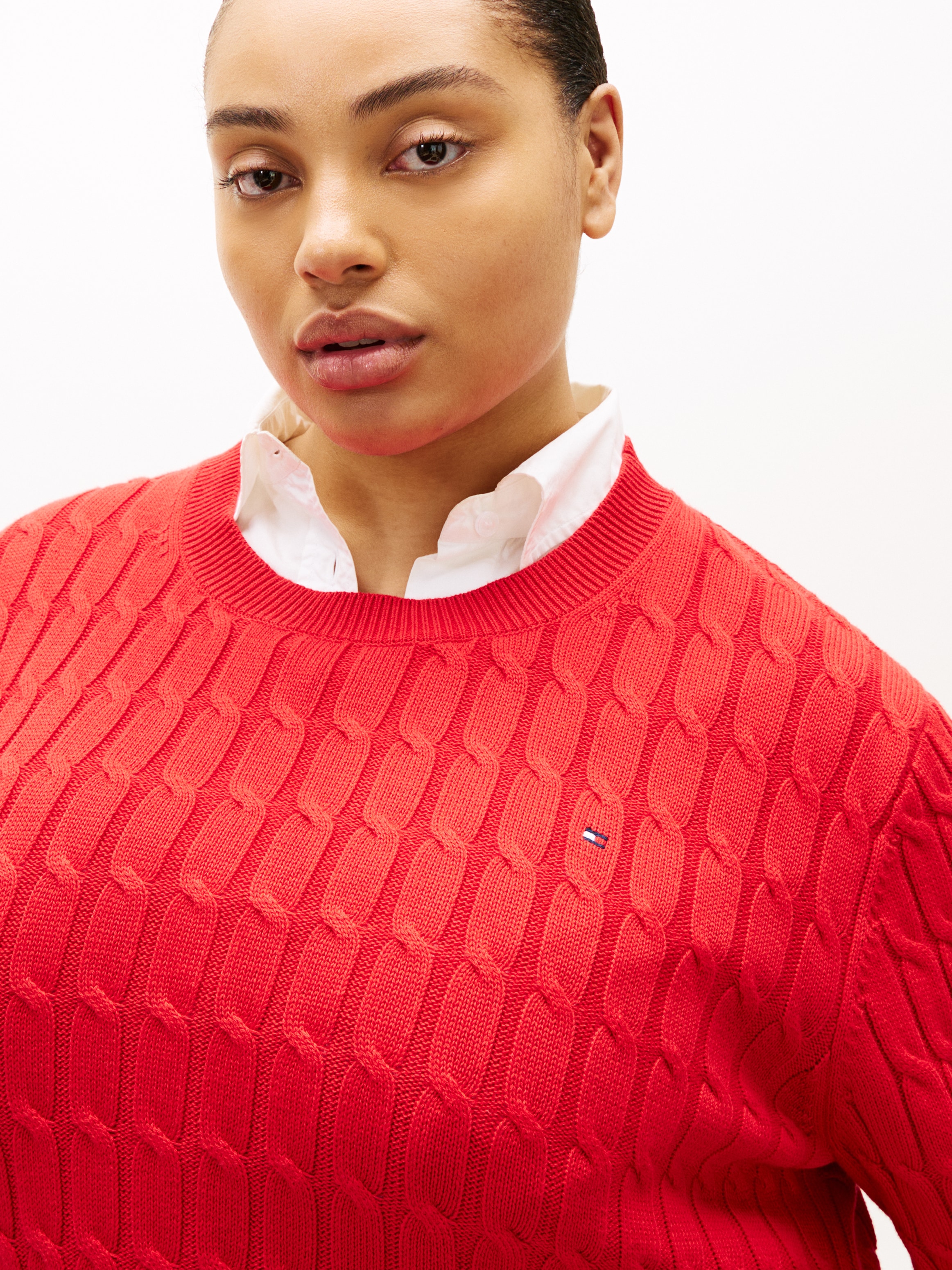 Tommy Hilfiger Curve Rundhalspullover »CRV CO CABLE MID GG C-NK LS SWT«