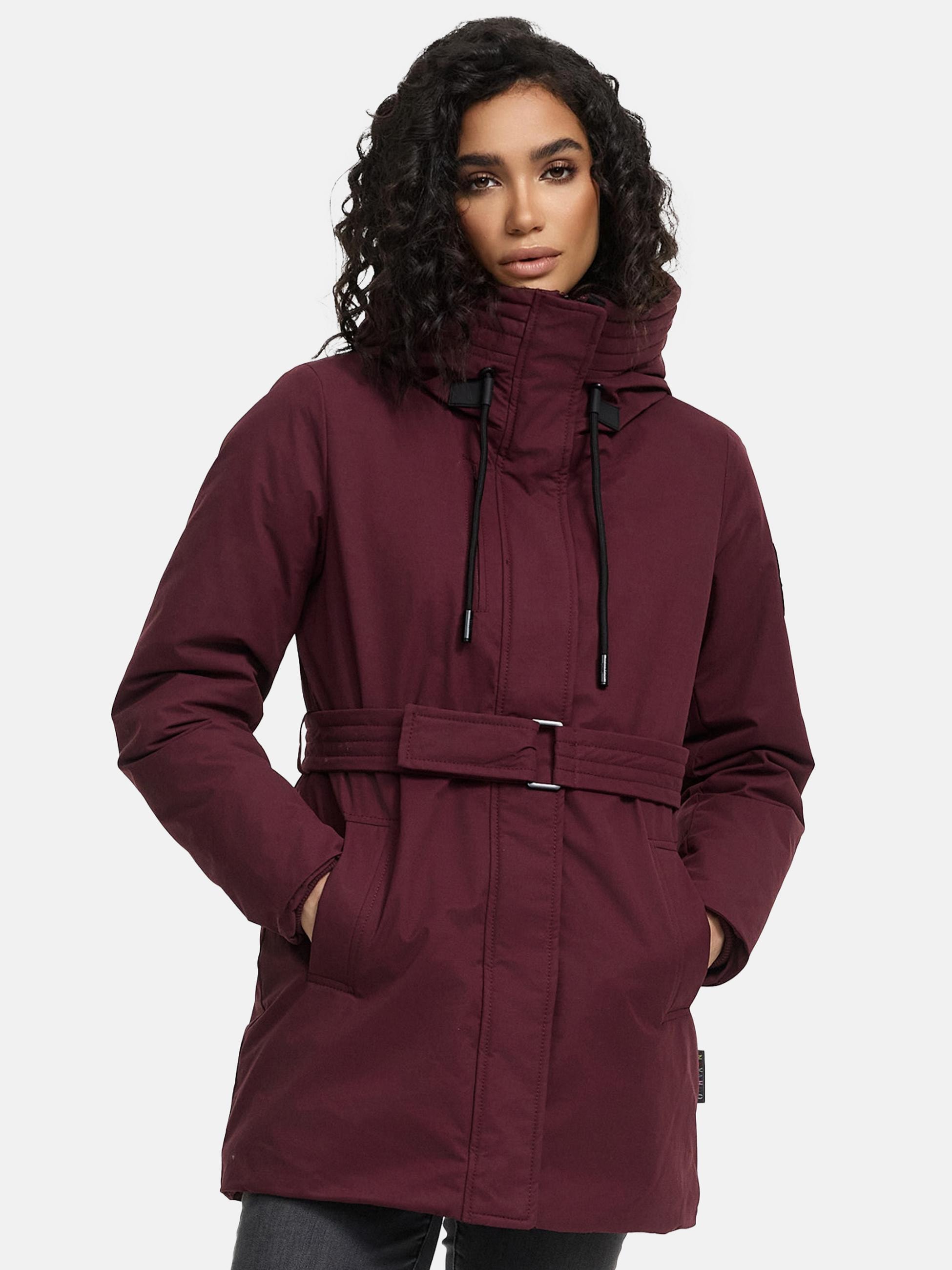 Navahoo Winterjacke »Parka Eishauch 14«, mit Kapuze, Damen Winterparka mit Taillengürtel und Fleece-Kragen