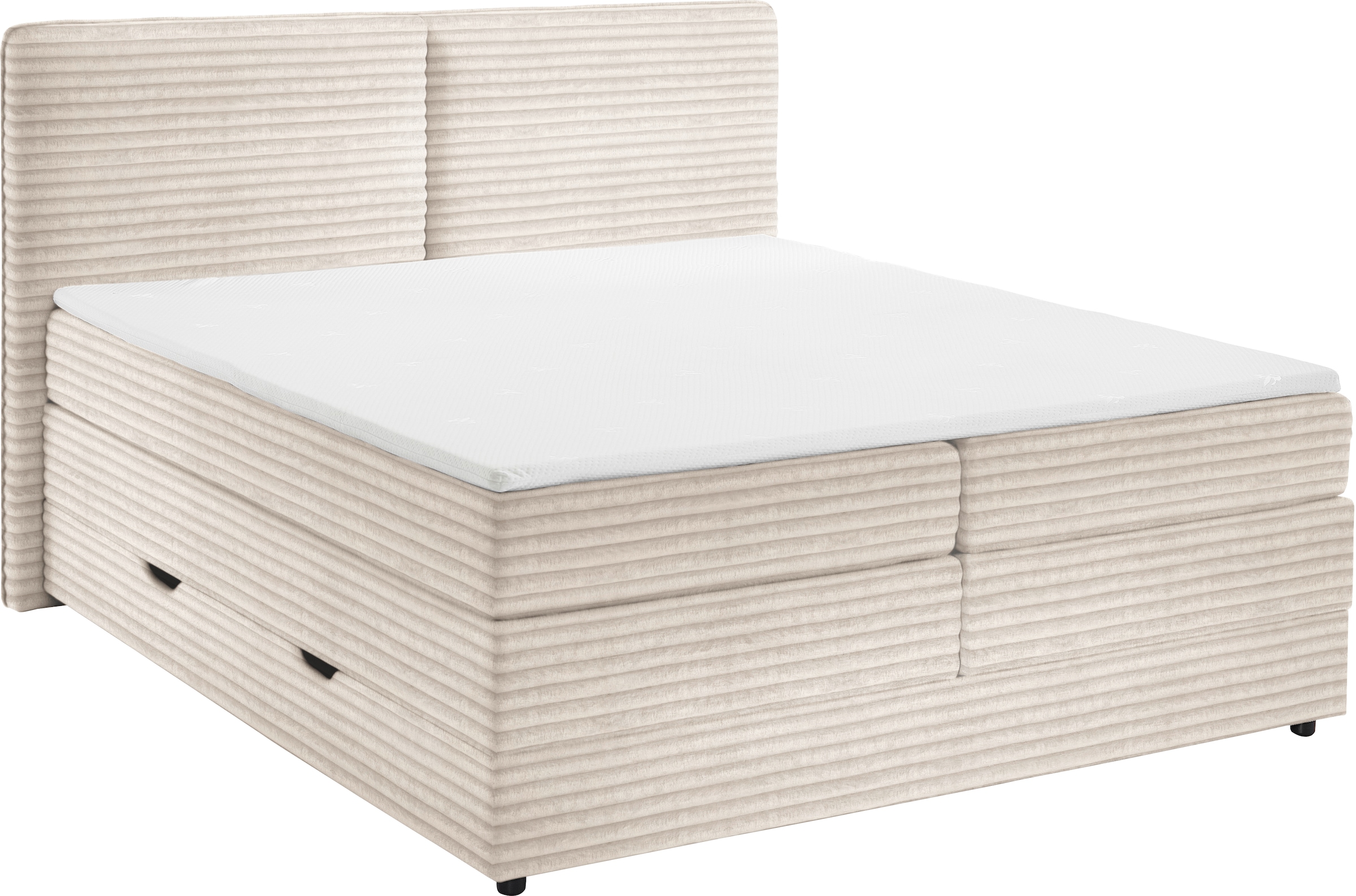 Home affaire Boxbett »VÄSTERVIK, Polsterbett mit Bettkasten und Taschenfederkernmatratze H3« mit Topper, kuscheliger Breitcord-Stoff, Liegefläche 180x200cm