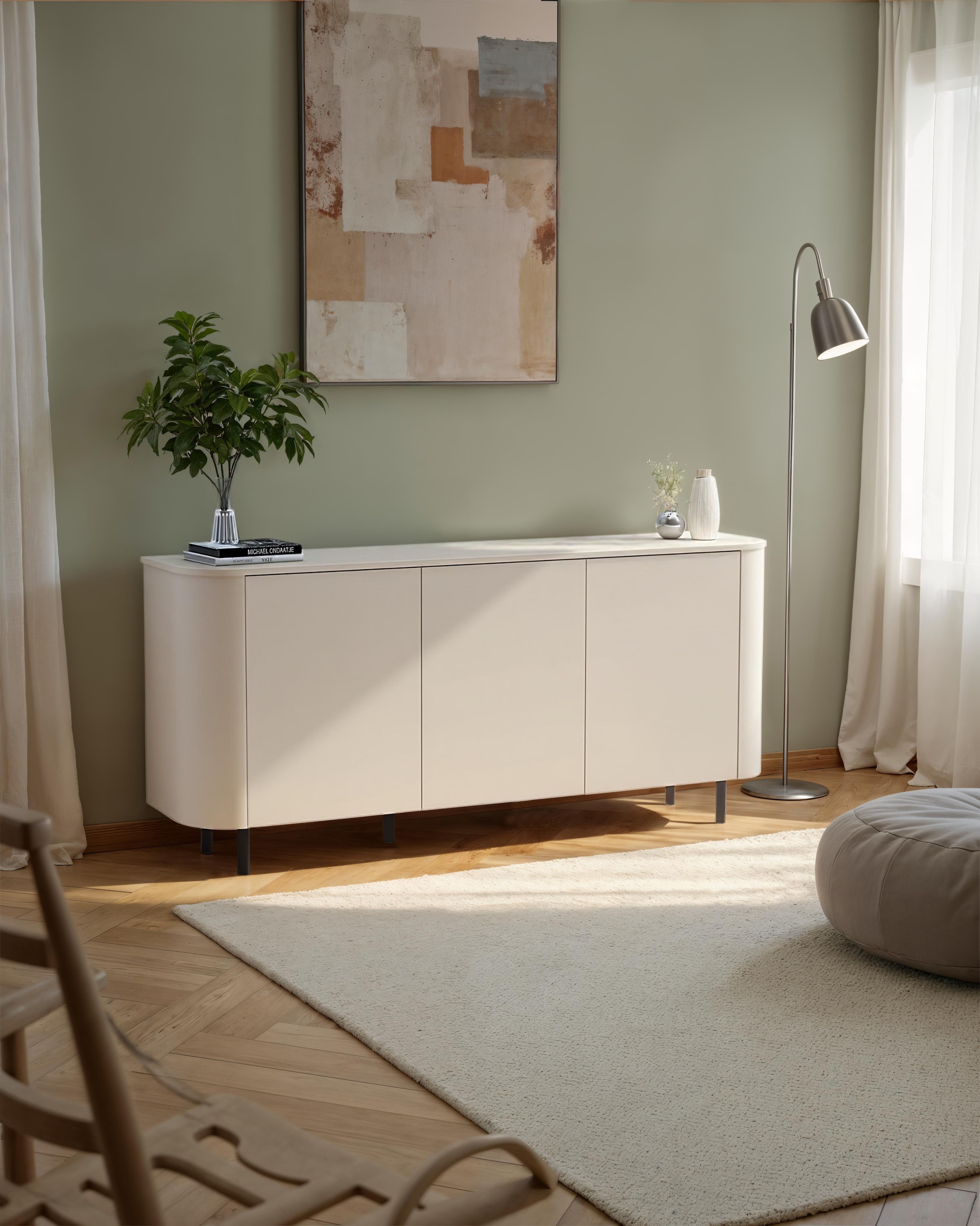 OTTO home Sideboard »Lido, 181 cm breit, 3 Türen, Anrichte, Kommode, Stauraumschrank« Formgebogenes MDF, Stirnseiten mit Rundung, Push-to-open, Metallfüße