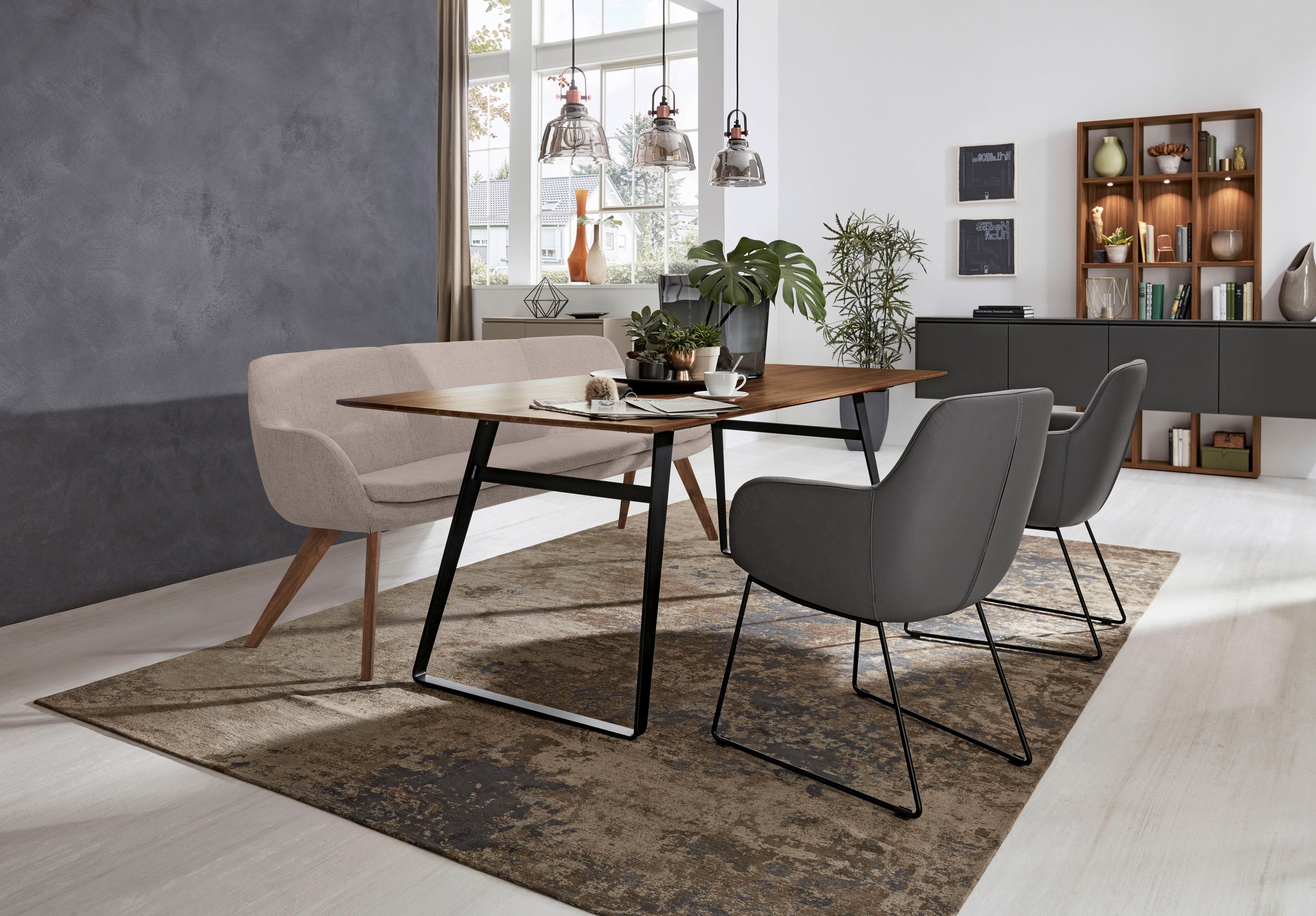 Musterring Essbank »Tavia« Stativgestell Wildnussbaum massiv geölt, Breite 180, 200 oder 220 cm