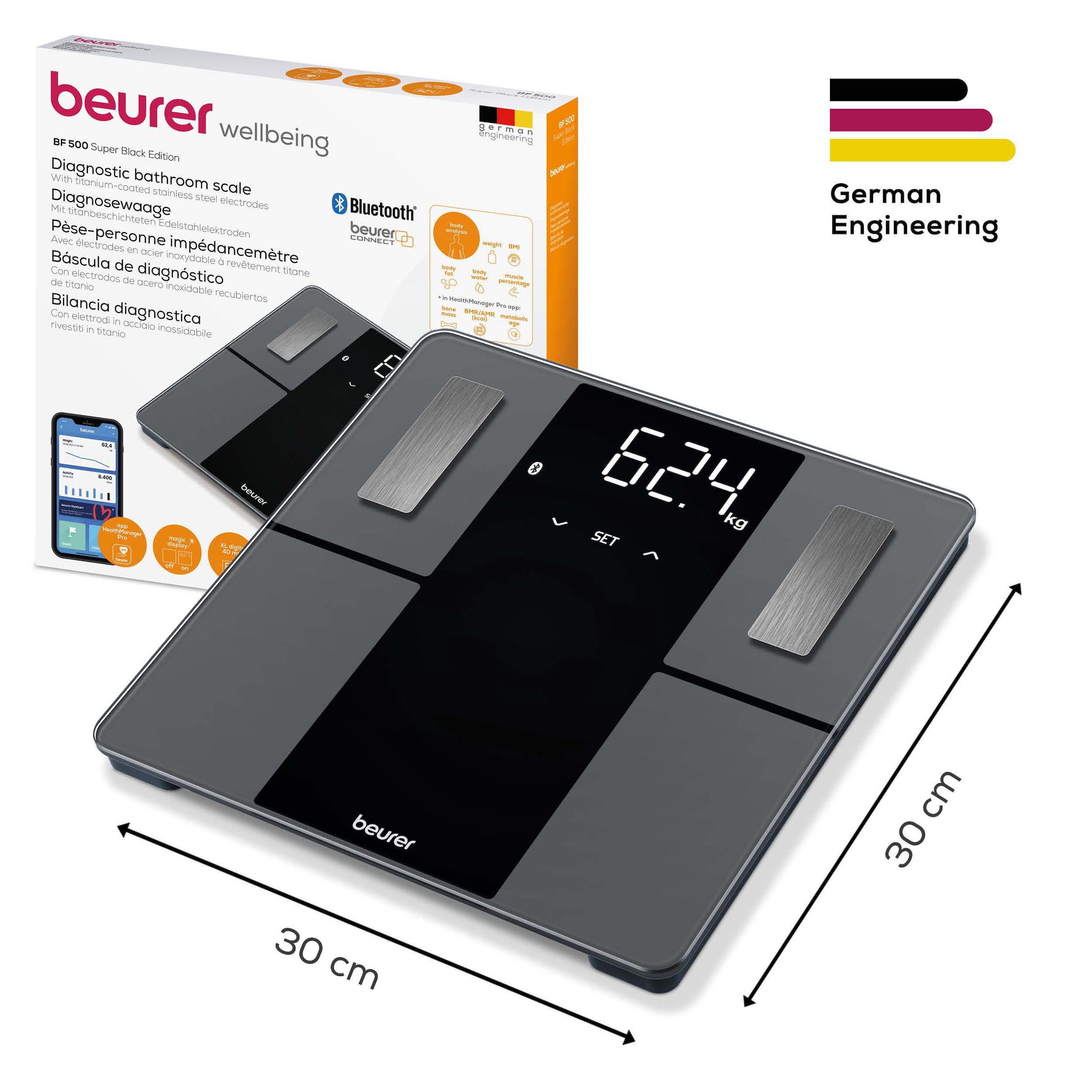 BEURER Körper-Analyse-Waage »BF 500 mit automatischer Übertragung der Messdaten via Bluetooth«, Gratis App "Beurer HealthManager Pro" zur grafischen Anzeige der Werte