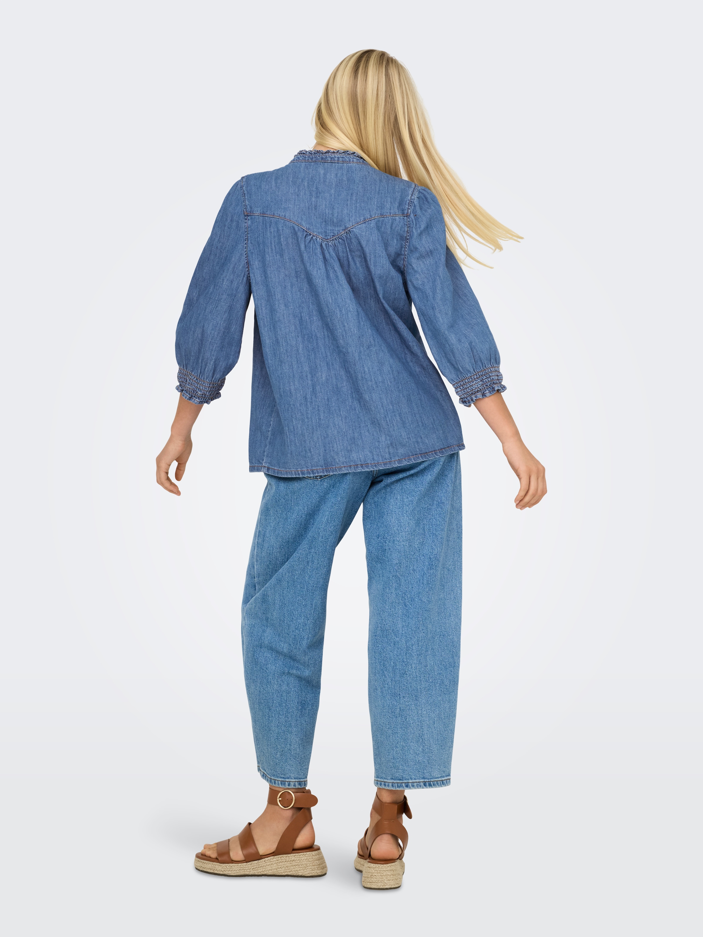 ONLY Jeansbluse »ONLRAYA 3/4 SHIRT DNM AKM NOOS« mit Rüschenkragen