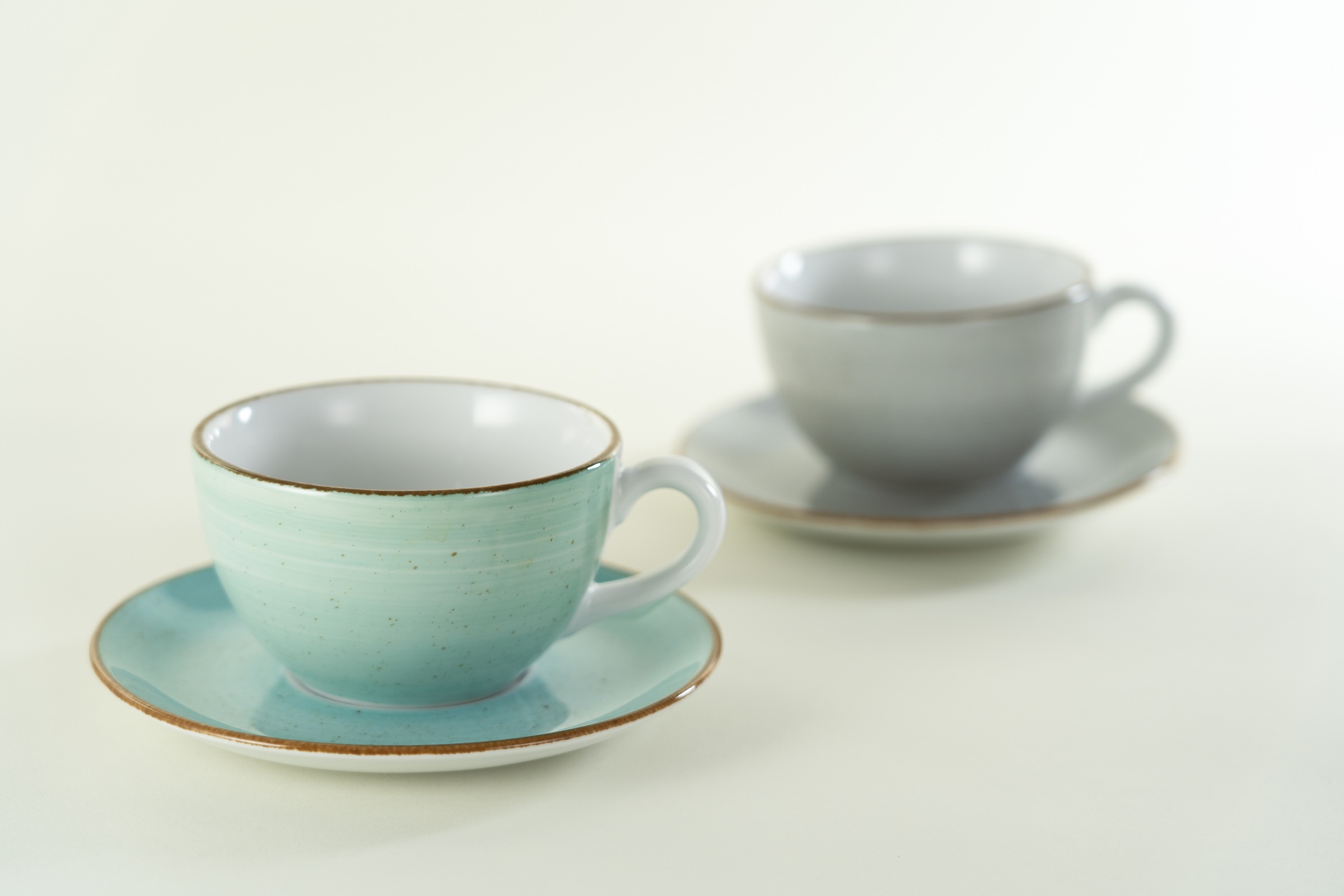 CreaTable Cappuccinotasse »Vintage Nature Aqua, Cappuccino-Set, 8-tlg.« Handgemalt, Gesprenkelt, Rustikales Außenband