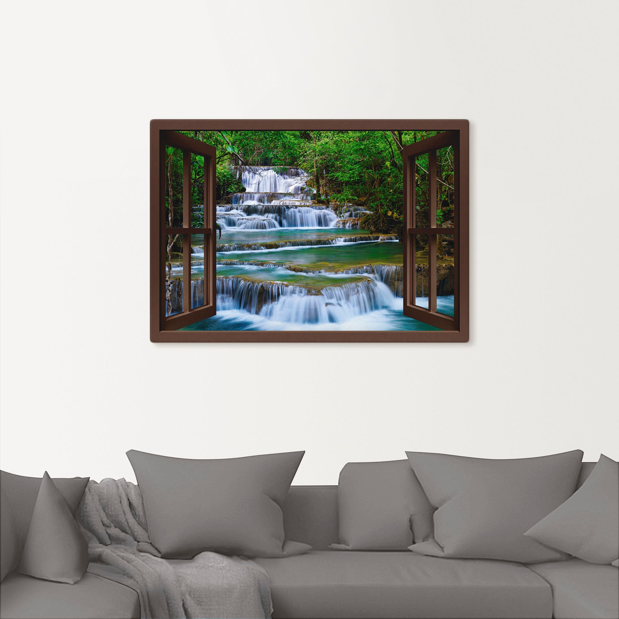Artland Wandbild »Fensterblick Wasserfall in Kanchanaburi«, Fensterblick, (1 St.), als Leinwandbild, Poster, Wandaufkleber in verschied. Größen