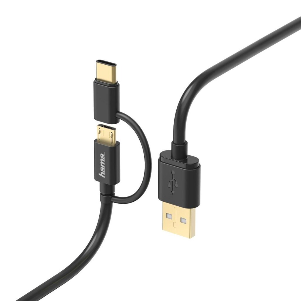 Hama USB-Kabel »2in1 Micro USB Kabel mit USB Type-C Adapter, 1 m, schwarz«, 100 cm