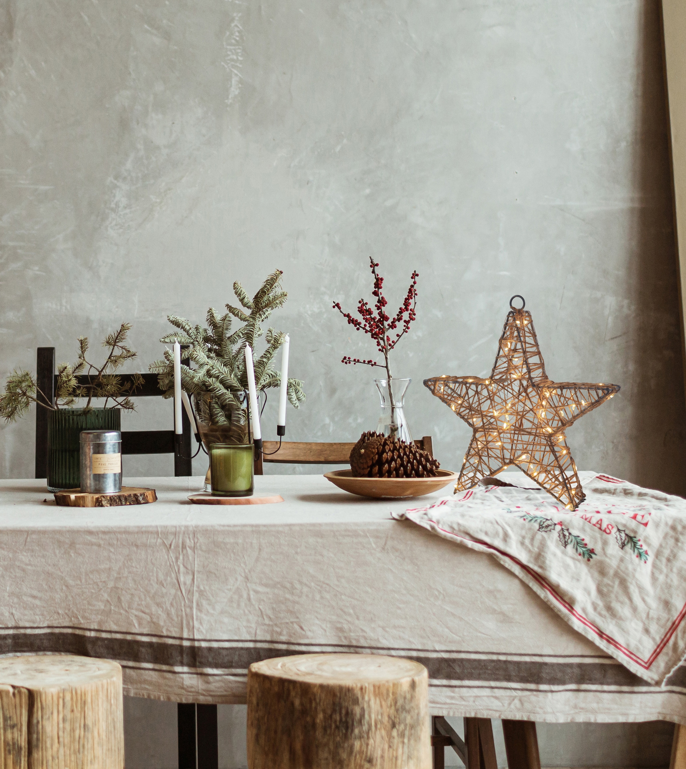 näve Dekolicht »Metallstern, Weihnachtsdeko«, 1 flammig, 2er Set Timer Eisen Textil naturfarben batteriebetrieben