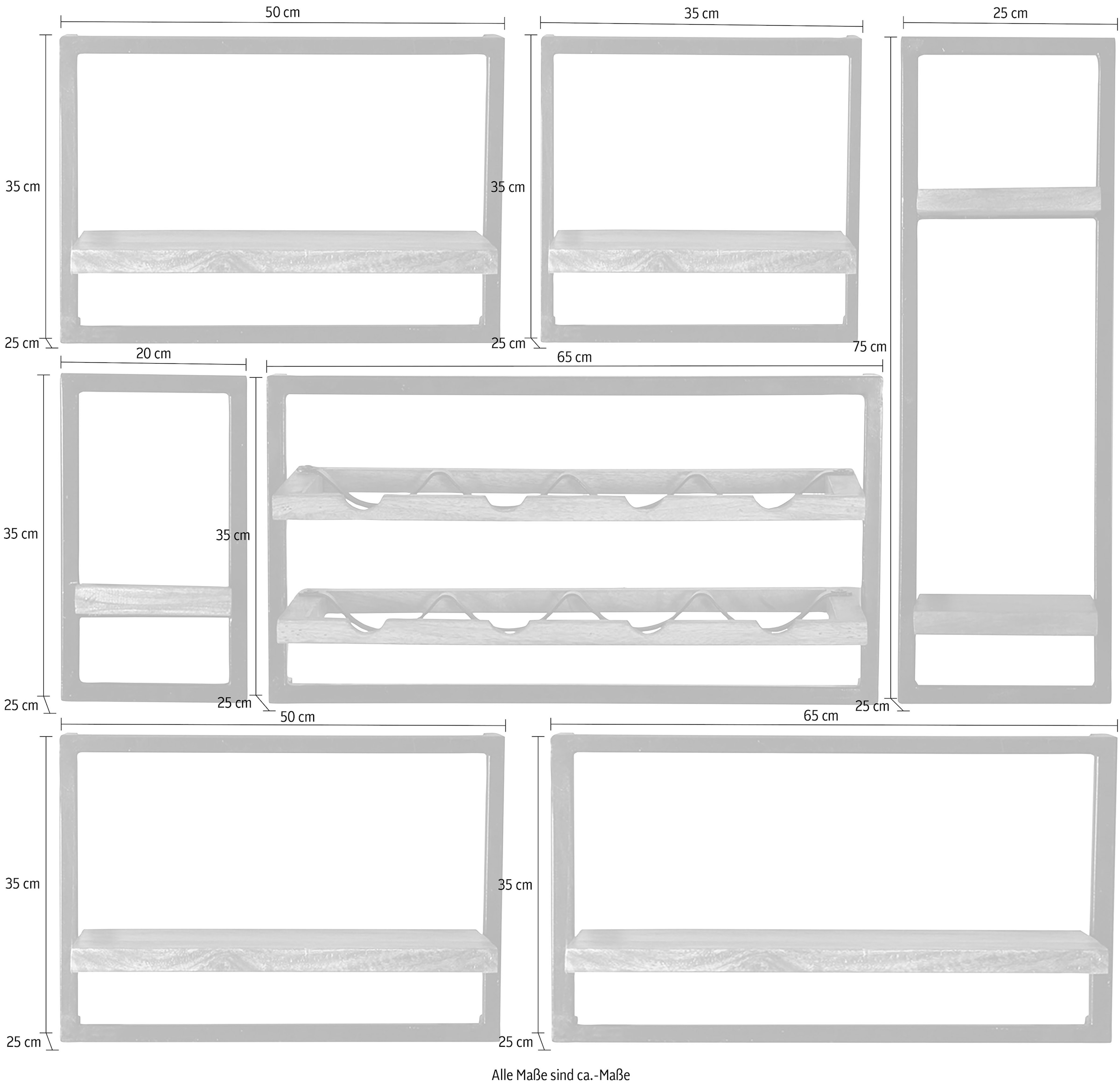 SIT Wandregal »Panama« Set, 7 Stk. tlg. Regalset im Industrial Stil, Mangoholz und Metall