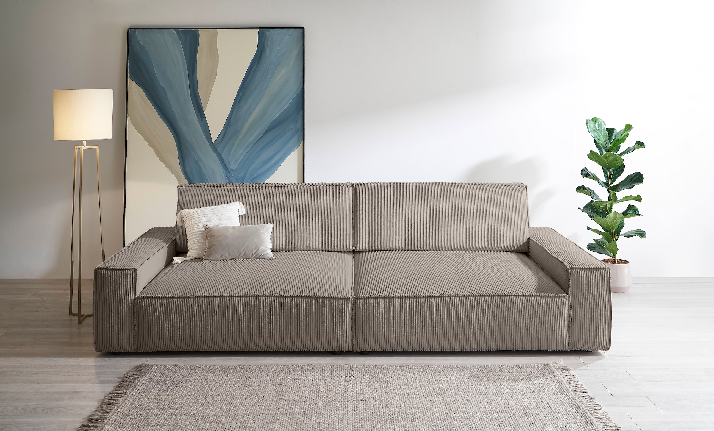 Home affaire Big-Sofa »NEU: SHERWOOD XXL, Big-Sofa (316cm), extra tiefe Sitzfläche 95 cm«, bequemer Sitzkomfort, Cord u. Leinenoptik, Kedernaht