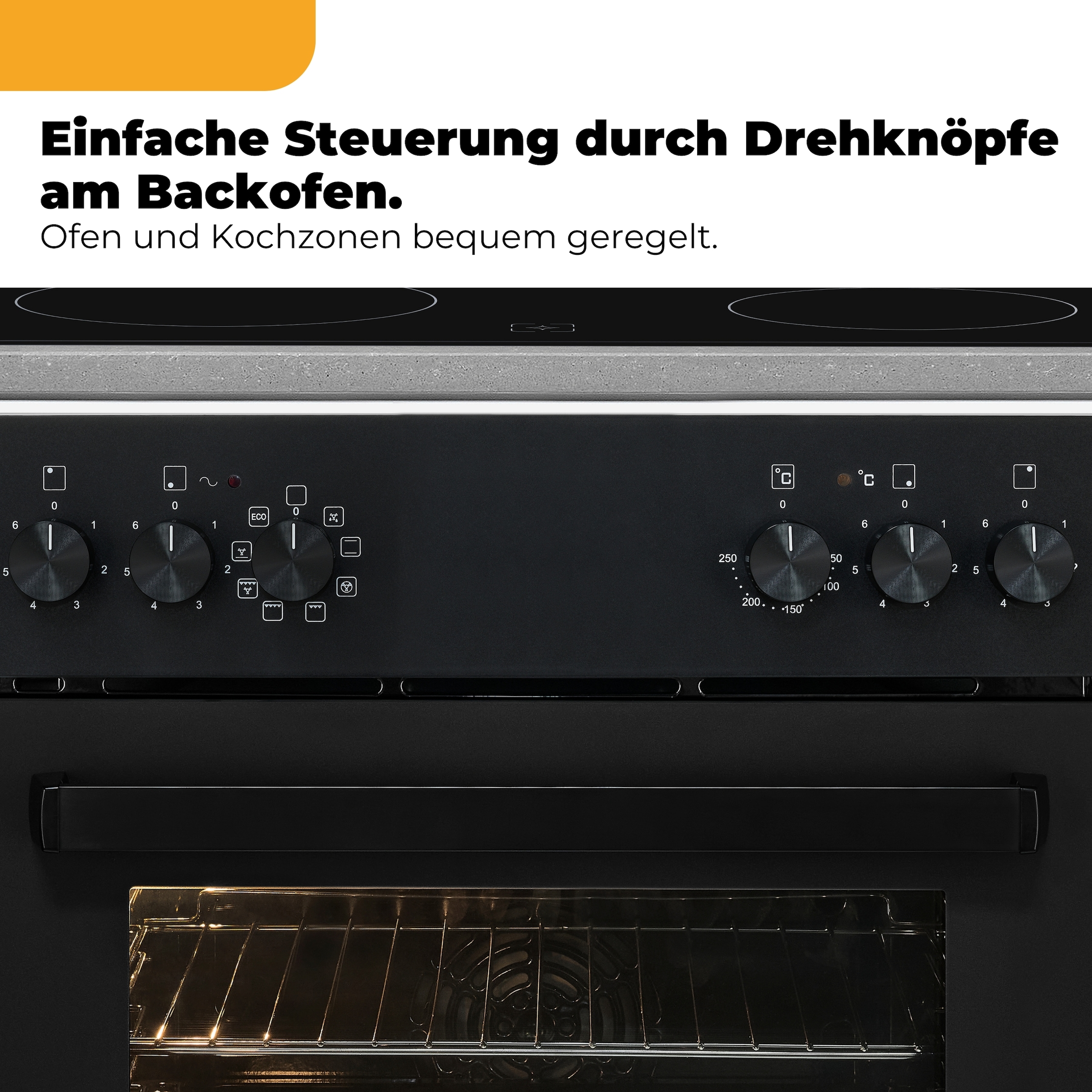 exquisit Elektro-Herd-Set »EHE367-U-120 mattschwarz-Set« Backofen;Glaskeramikkochfeld, 2 Stk. tlg. Modern, trendiges Mattschwarz,Umluft ideal für mehrere Plätzchenbleche