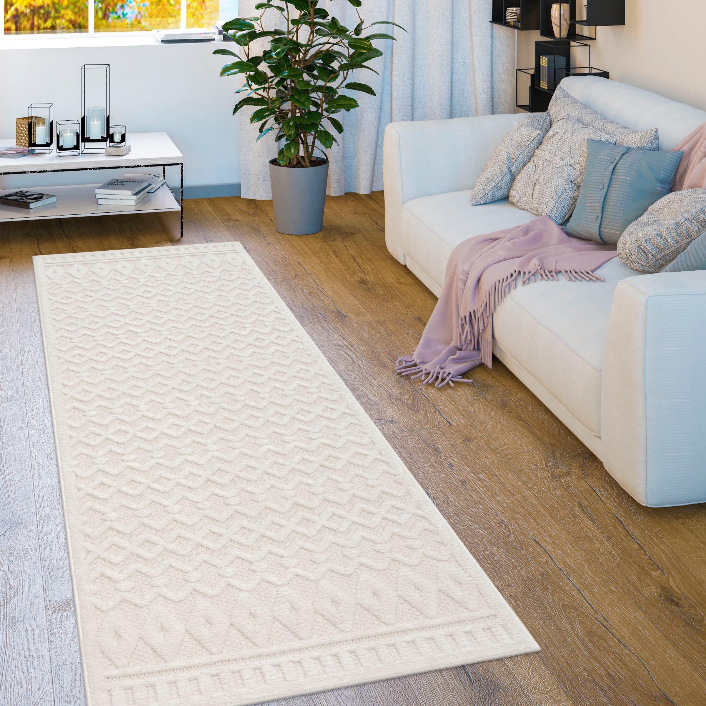 Paco Home Teppich »Livorno 671«, rechteckig, 14 mm Höhe, Uni-Farben, Scandi, Rauten Muster, Hoch-Tief Effekt, Outdoor geeignet
