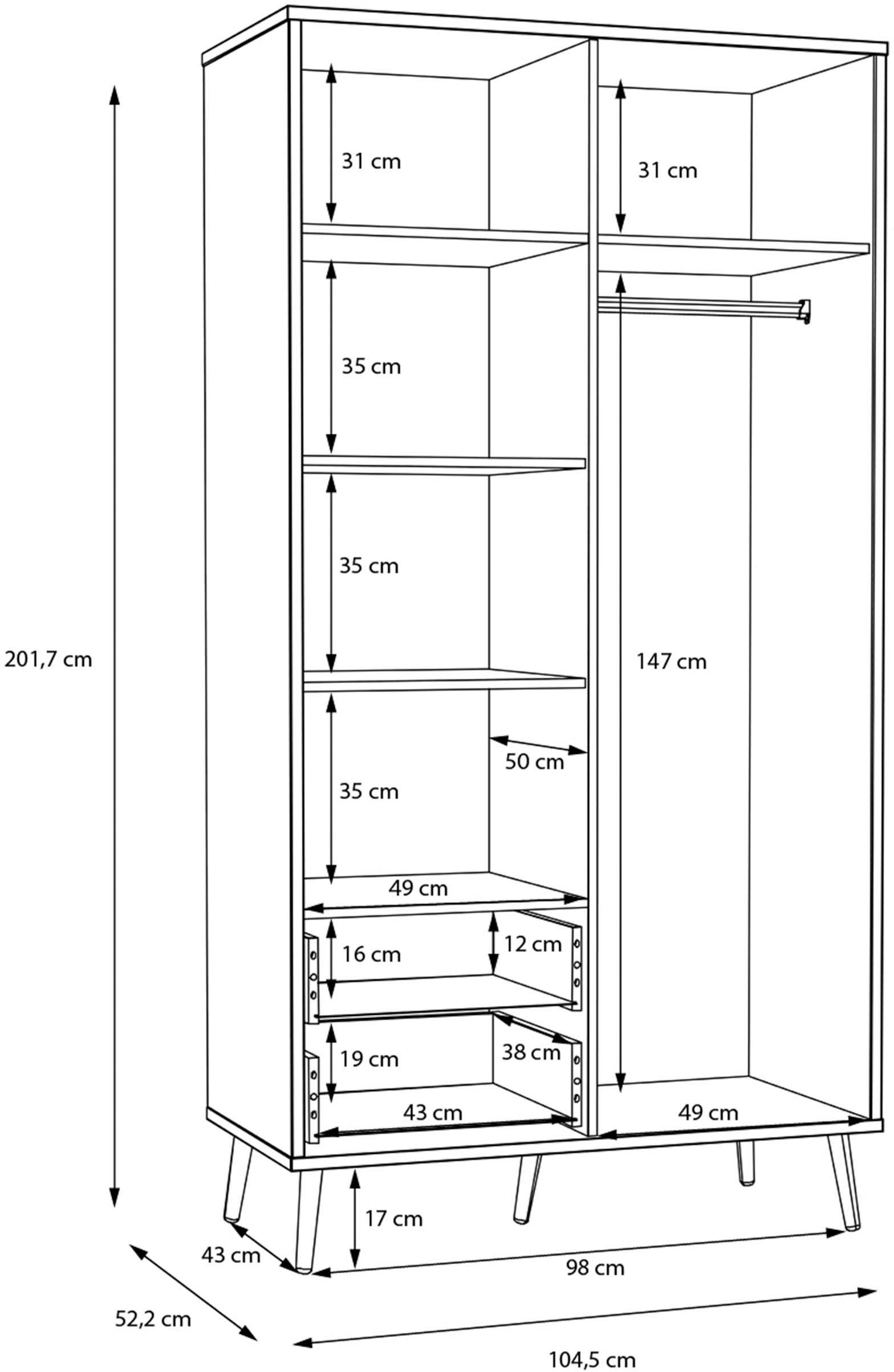 FORTE Drehtürenschrank »Harllson, EasyKlix by Forte, Aufbau ohne Werkzeug + Schrauben! Stabil!« B/H/T ca. 105/200/52 cm oder 155/200/52 cm,  Aufbau schnell und genial!