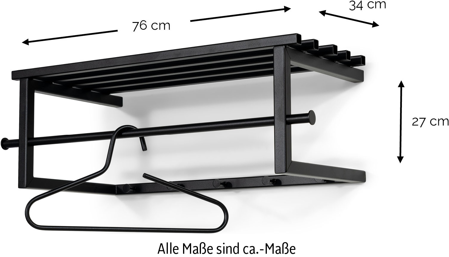 Spinder Design Garderobenleiste »MARCO«, (1 St.), Wandgarderobe aus Stahl mit 5 Haken, Hutablage und Kleiderstange