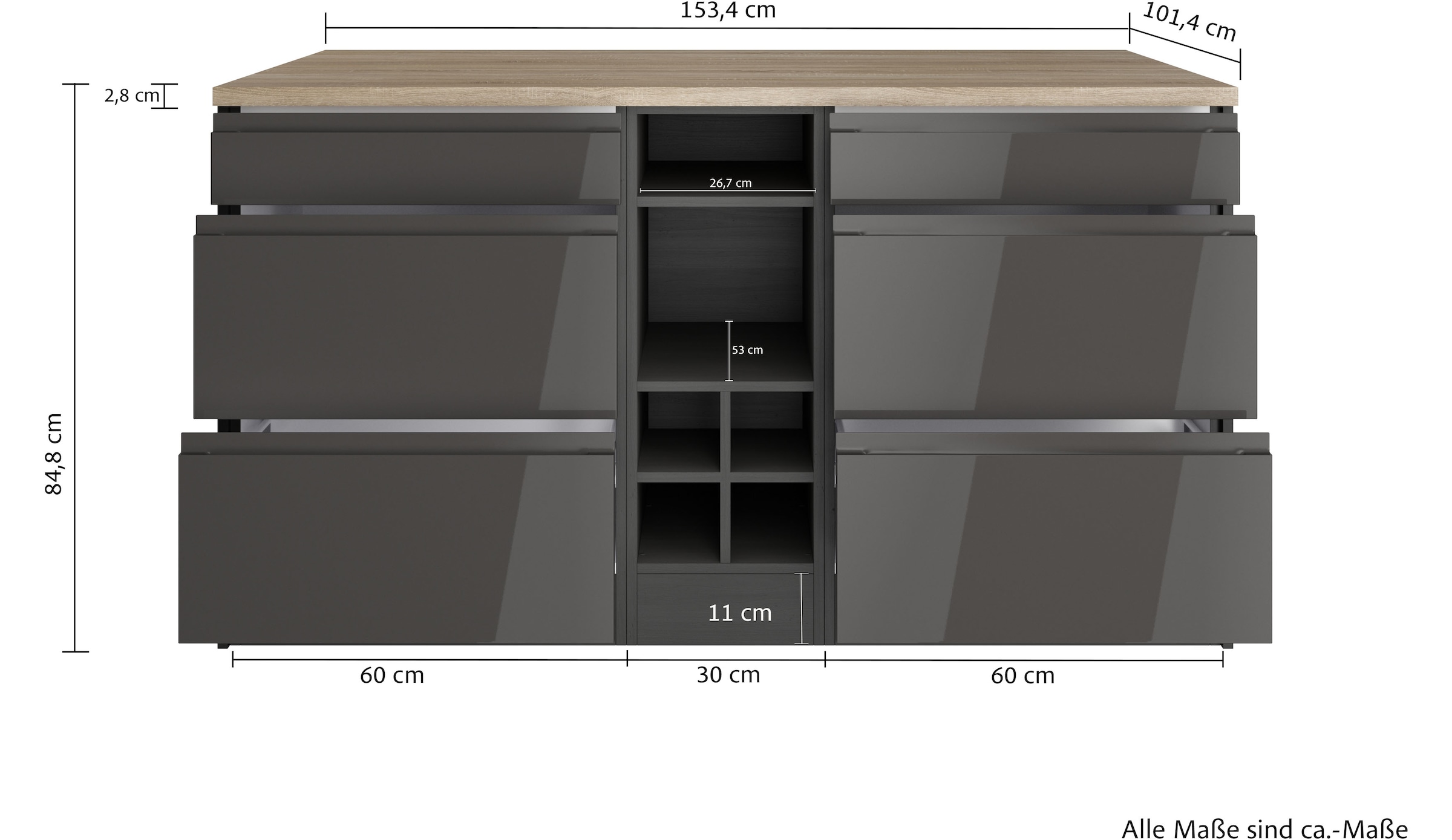 KOCHSTATION Kücheninsel »KS-Virginia«, Breite 153 cm, MDF-Fronten, Flaschenregal