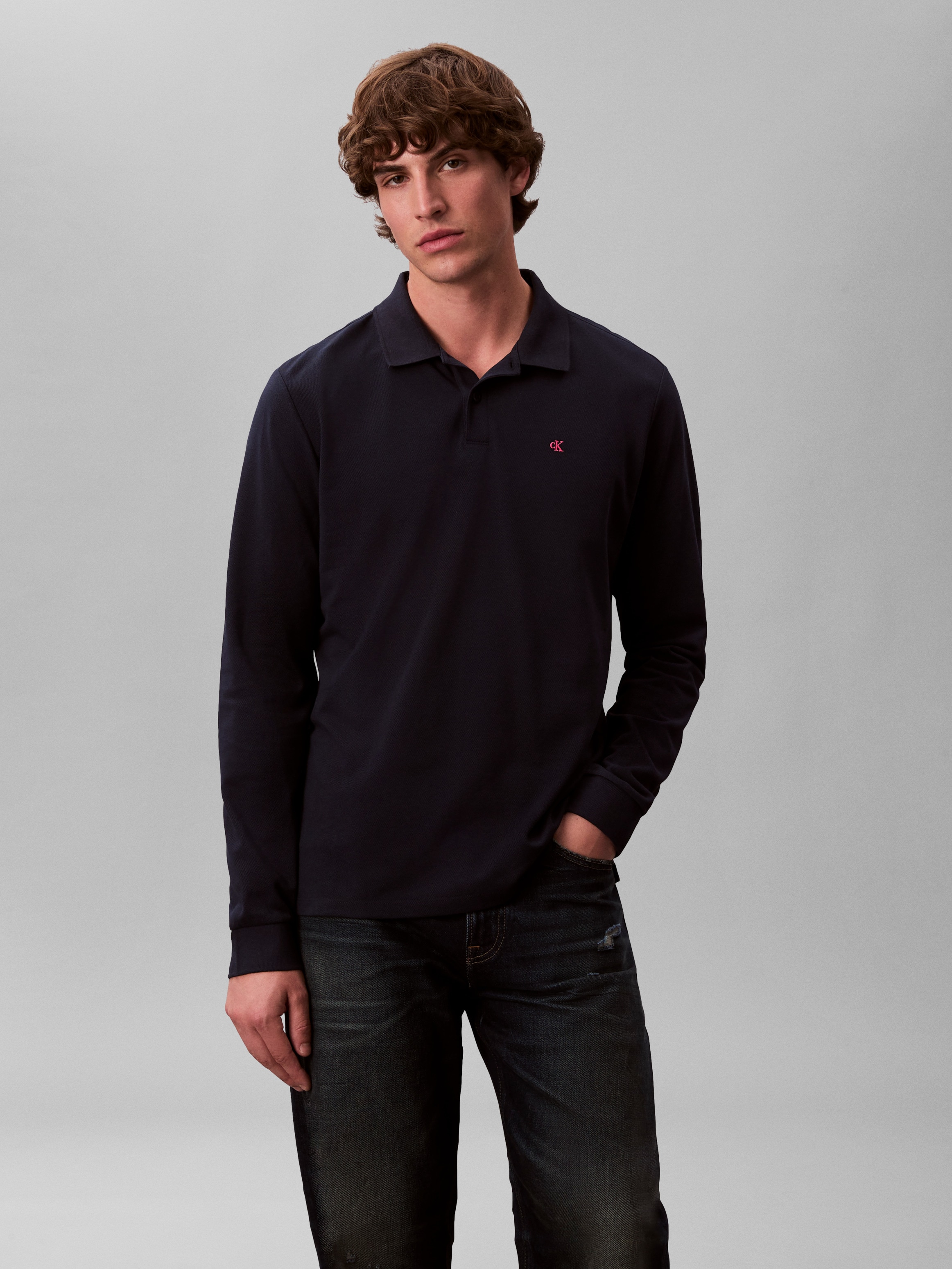 Calvin Klein Jeans Langarm-Poloshirt Regular fit mit Rundhalsausschnitt