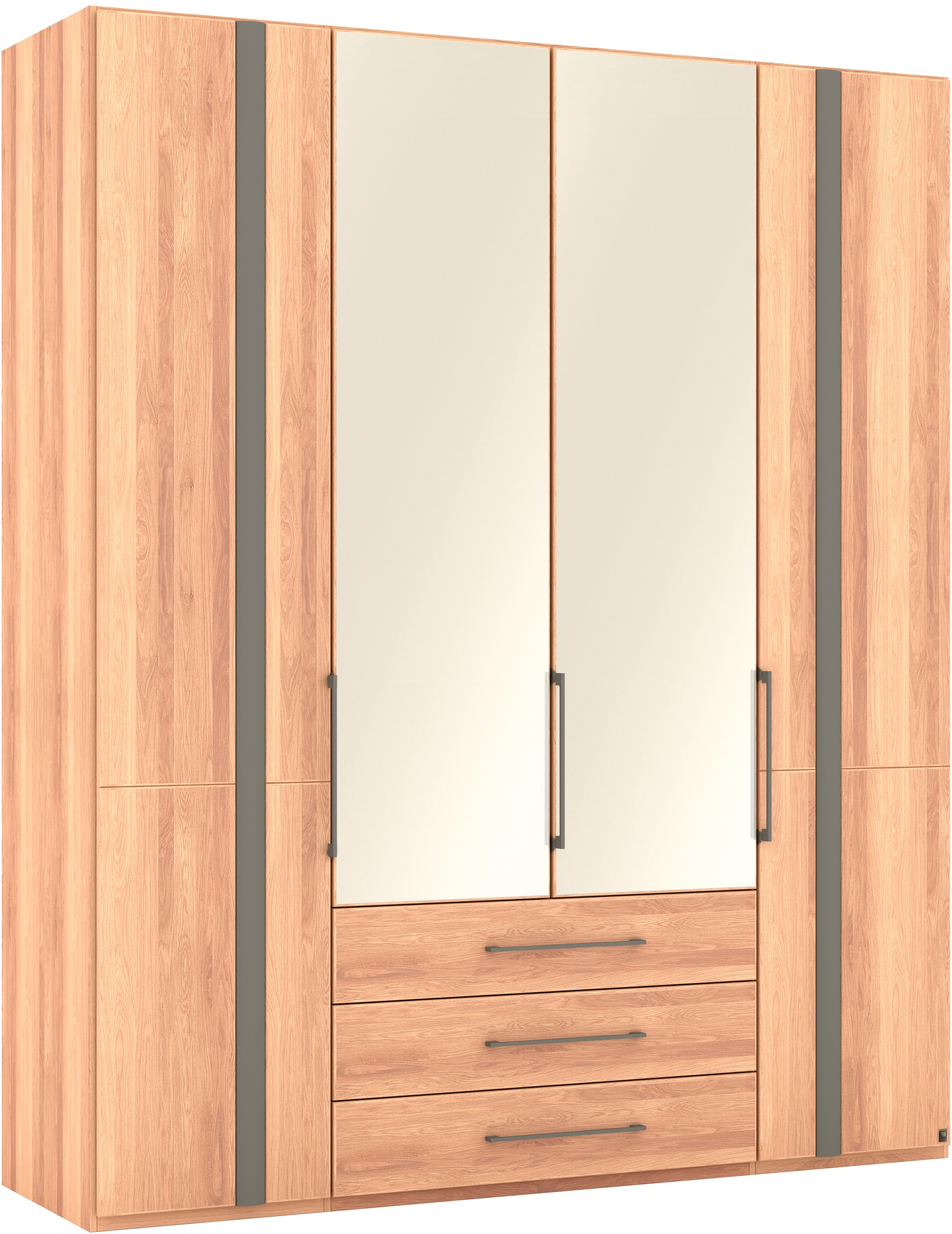 Musterring Drehtürenschrank »Sorrent, Kleiderschrank, teilmassiv Eiche«, (mit Türdämpfern, mit Schubladen, extra Böden, MADE IN GERMANY), Türen in Eiche massiv und als Parsol-Bronze-Spiegel, mit Schubkästen