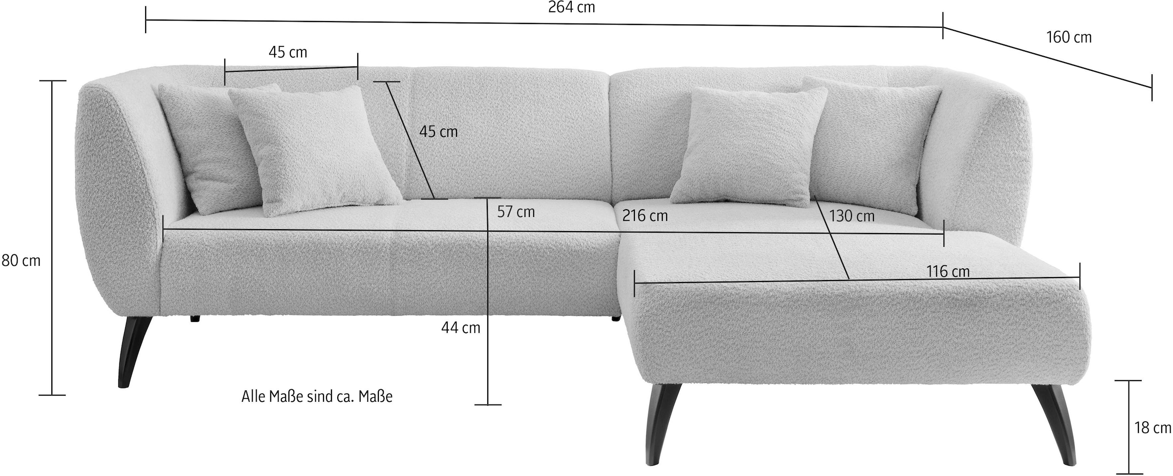 INOSIGN Ecksofa »Colori L-Form«, Holzfußfarbe wählbar, inkl. 4x Zierkissen, verschiedene Stoffe