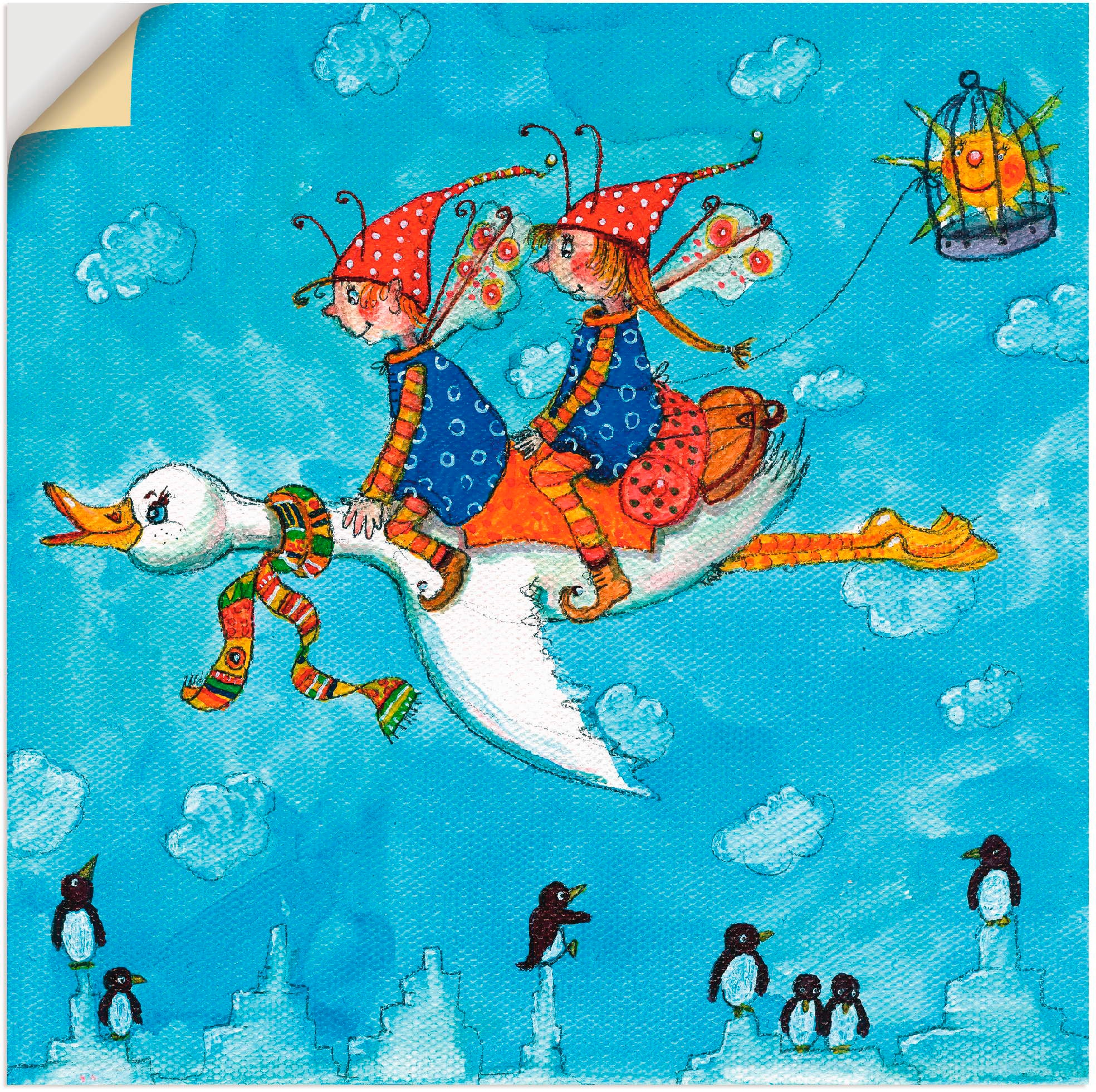 Artland Wandbild »Zwei Engelchen fliegen auf einem Schwan«, Kinder, (1 St.), in vielen Größen & Produktarten -Leinwandbild, Poster, Wandaufkleber / Wandtattoo auch für Badezimmer geeignet