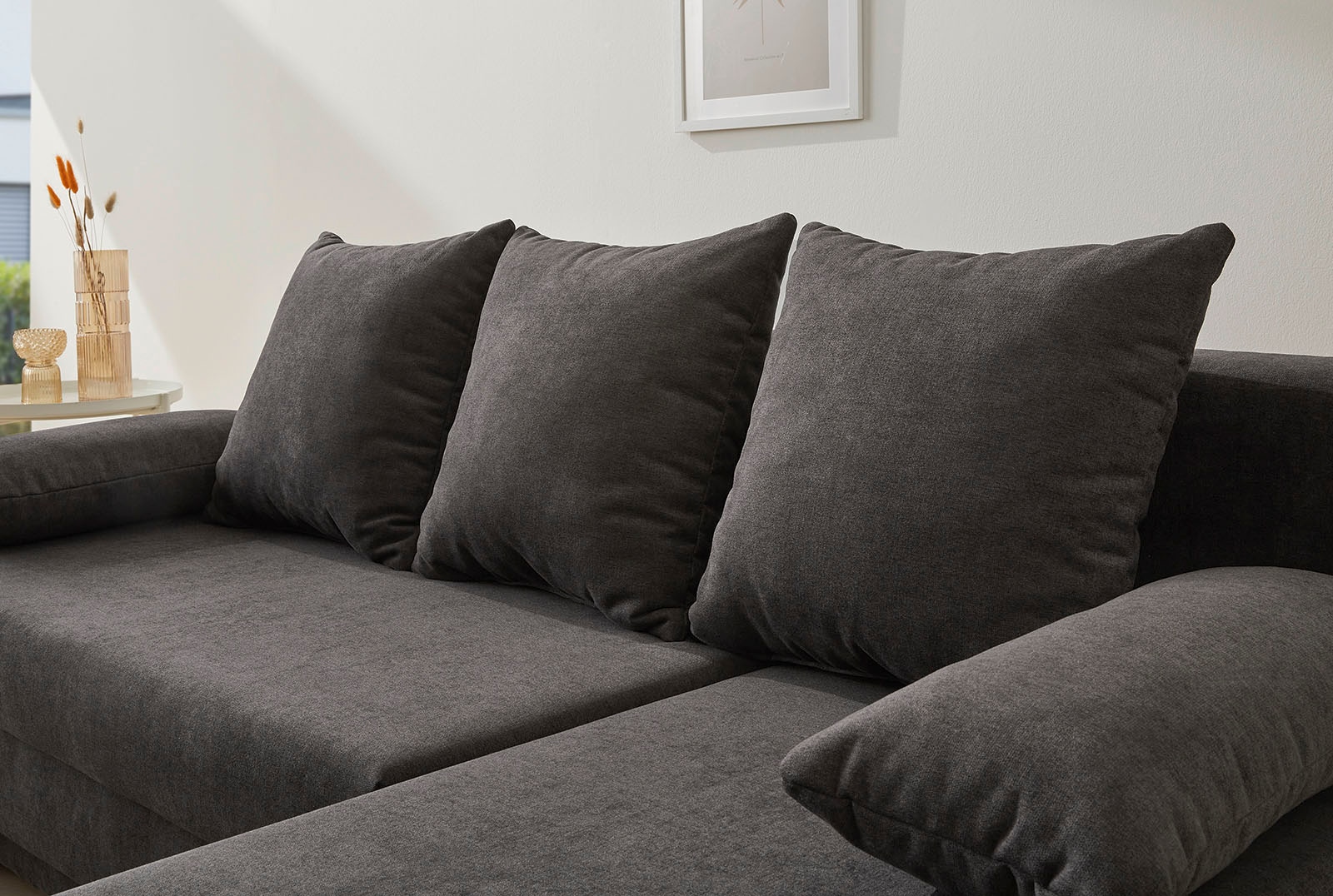 Jockenhöfer Gruppe Ecksofa »Starlight, L-Form, mit indirekter dimmbarer LED-Beleuchtung«, Gästebettfunktion; Stauraum/Bettkasten, mit Kissen
