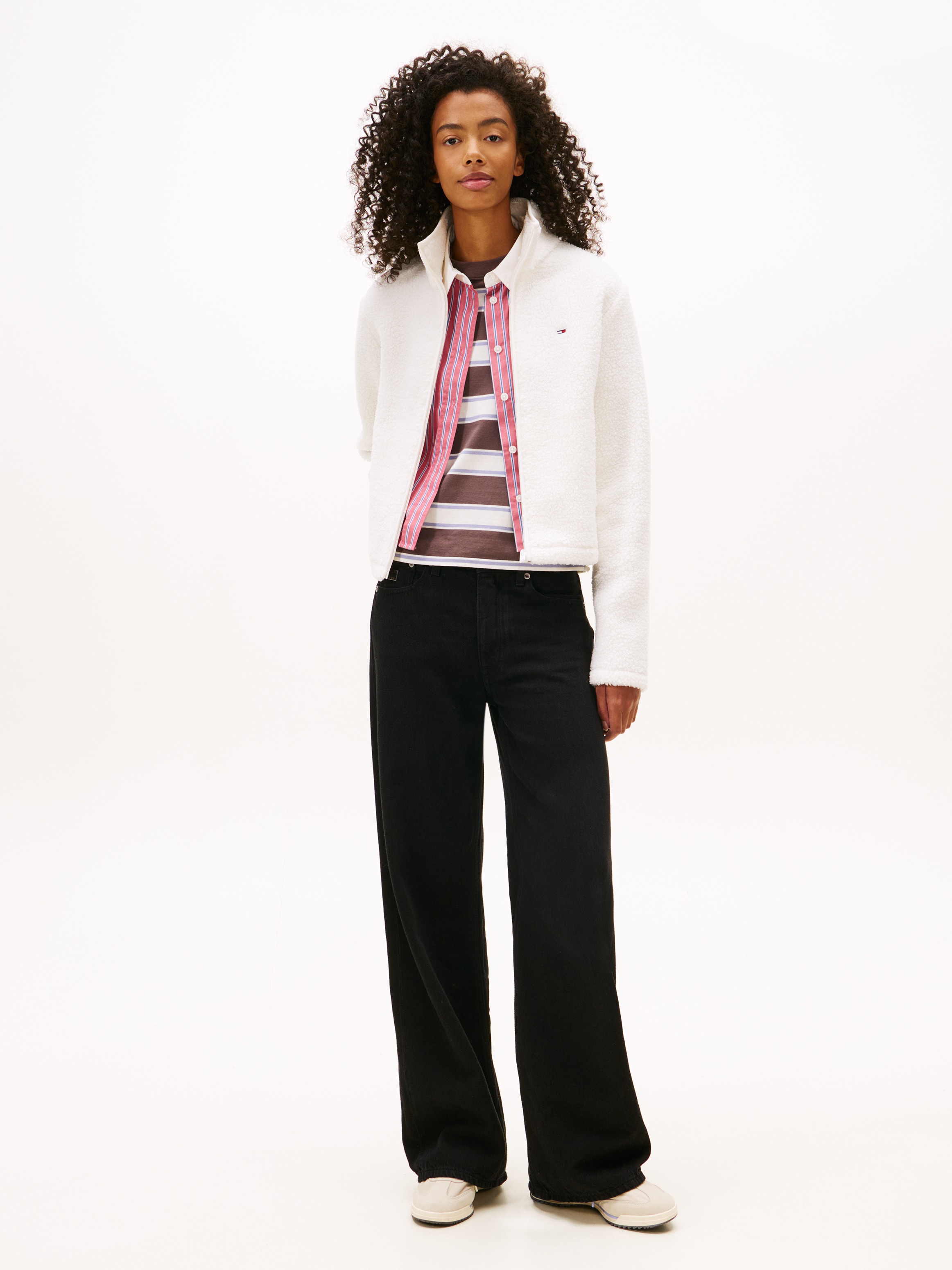 Tommy Jeans Sweatjacke »TJW REG SH S-FLAG TEDDY ZIP THRU« Kunstfaser, regular fit