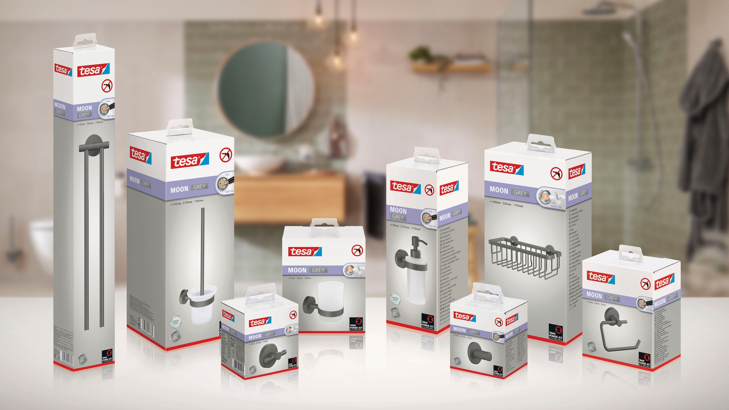 tesa Seifenspender »1x tesa MOON GREY Seifenspender« grau 11,9 cm : 7 cm : 17,1 cm